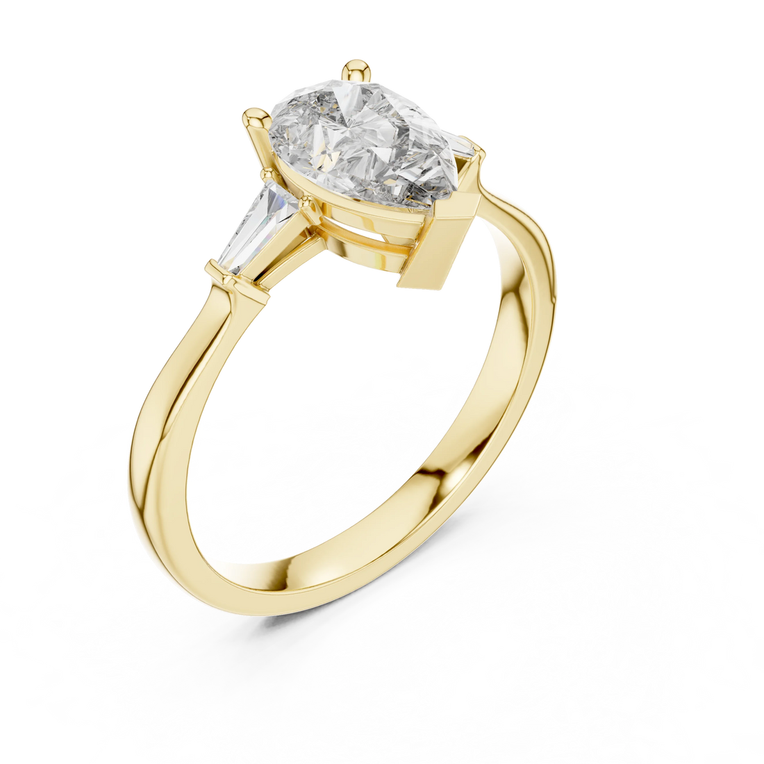 Baguette Side Diamond Pear Shape Engagement Ring