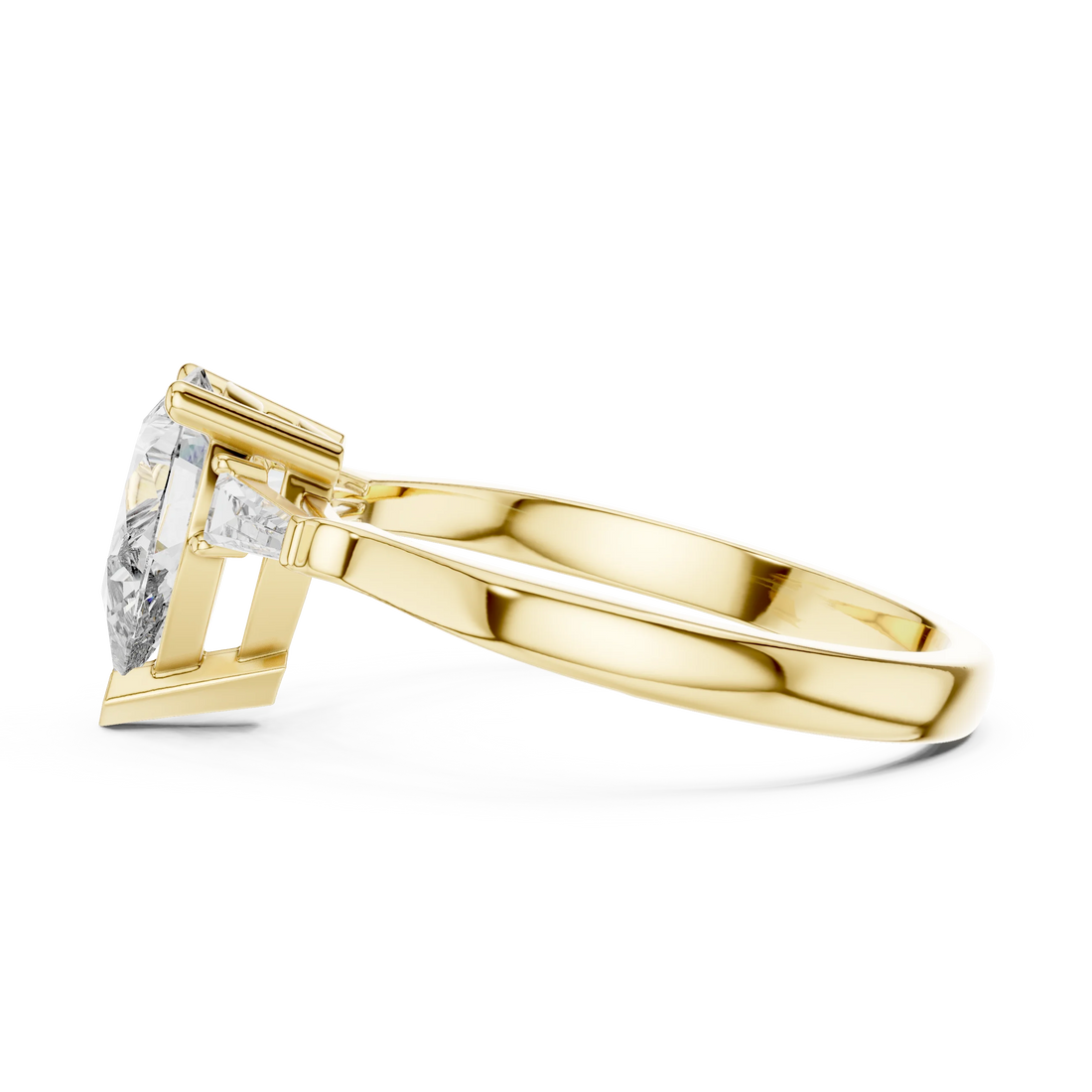 Baguette Side Diamond Pear Shape Engagement Ring