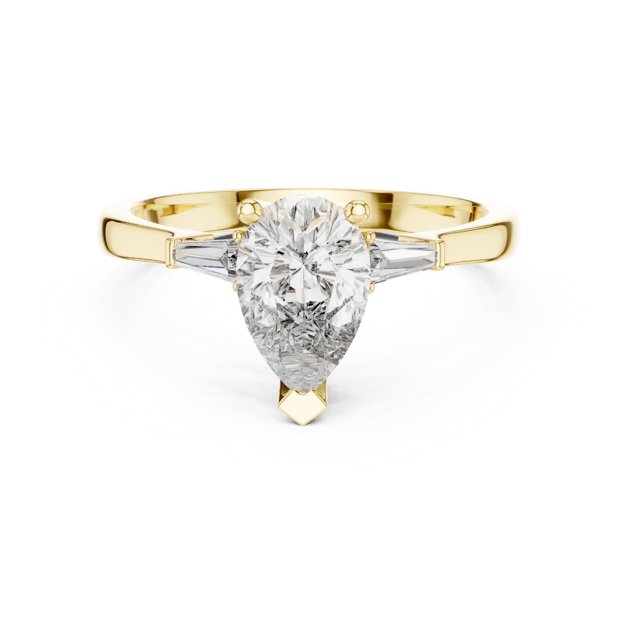 Baguette Side Diamond Pear Shape Engagement Ring