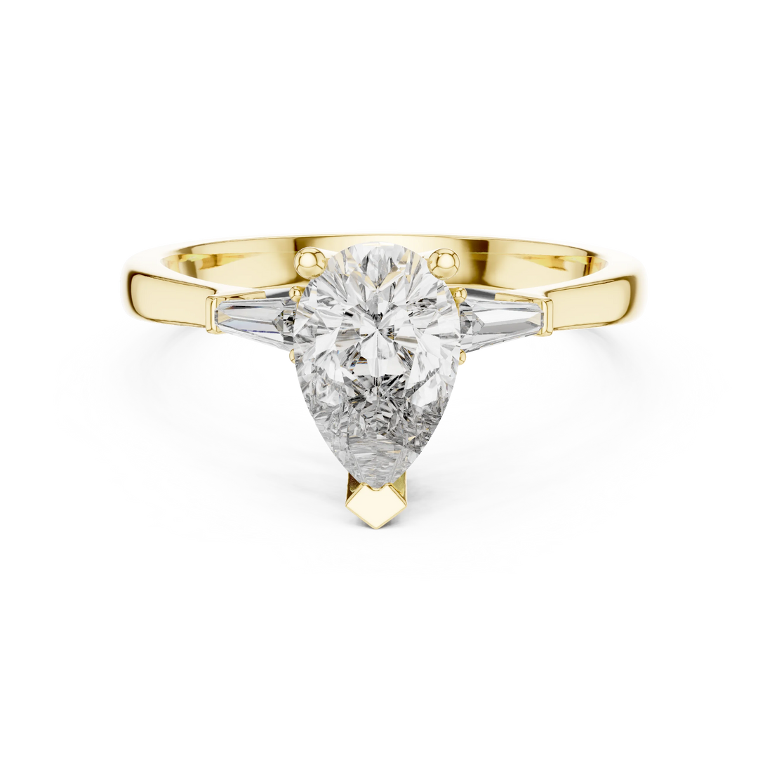 Baguette Side Diamond Pear Shape Engagement Ring