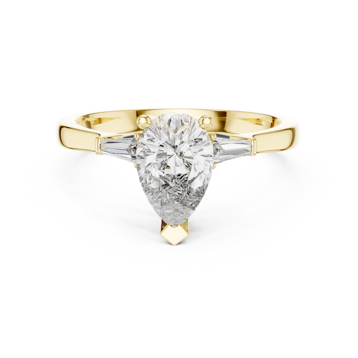 Baguette Side Diamond Pear Shape Engagement Ring