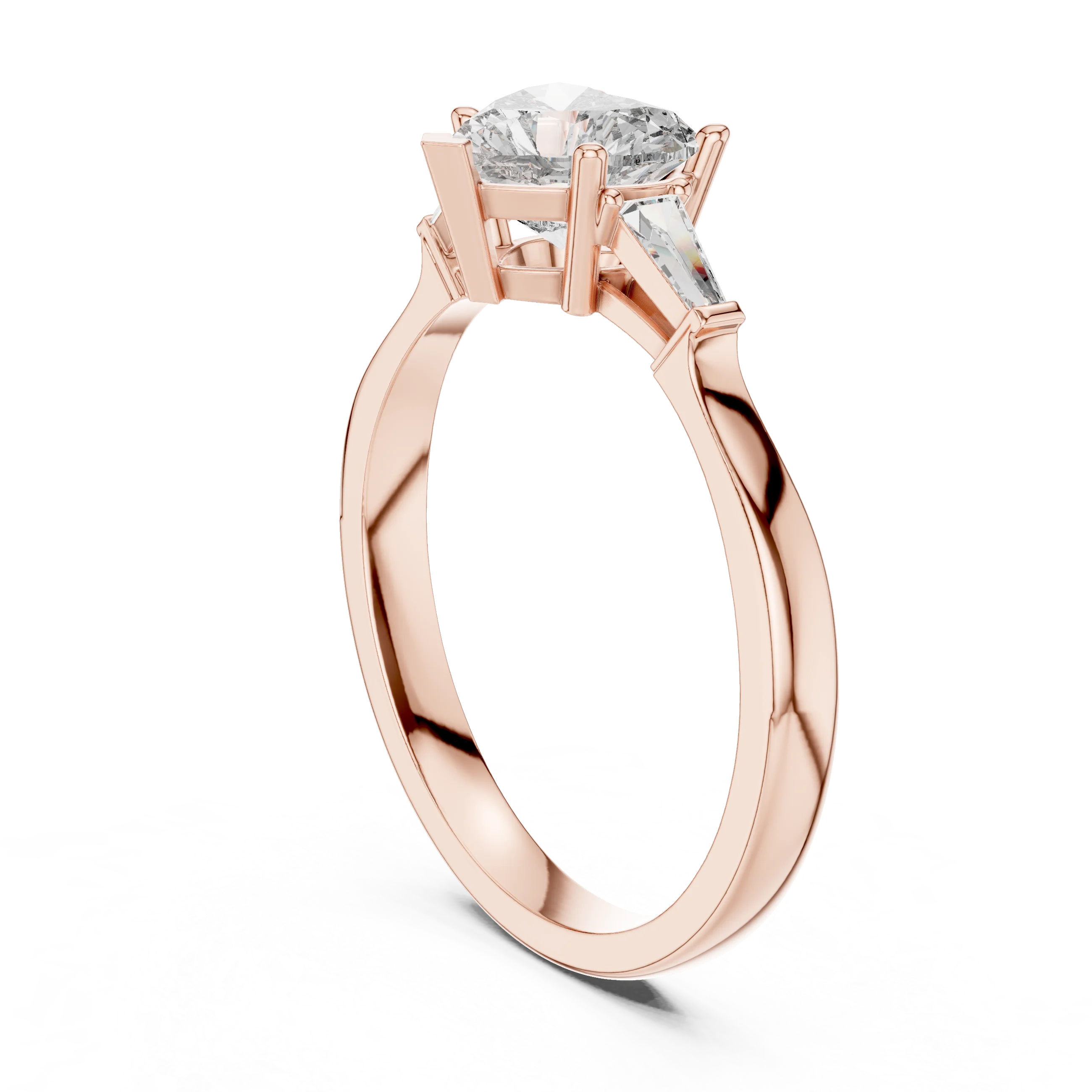 Baguette Side Diamond Heart Shape Engagement Ring