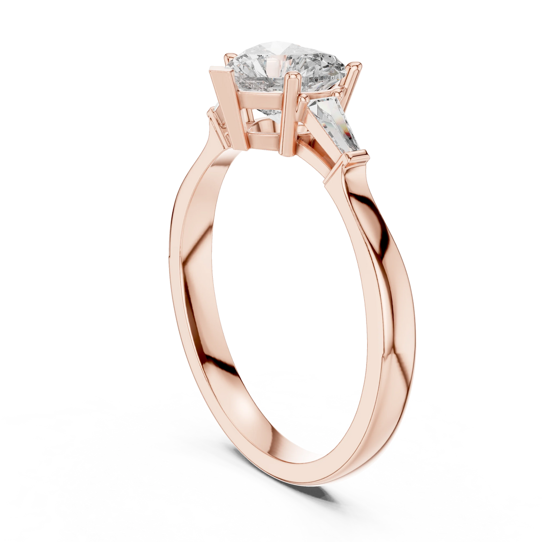 Baguette Side Diamond Heart Shape Engagement Ring