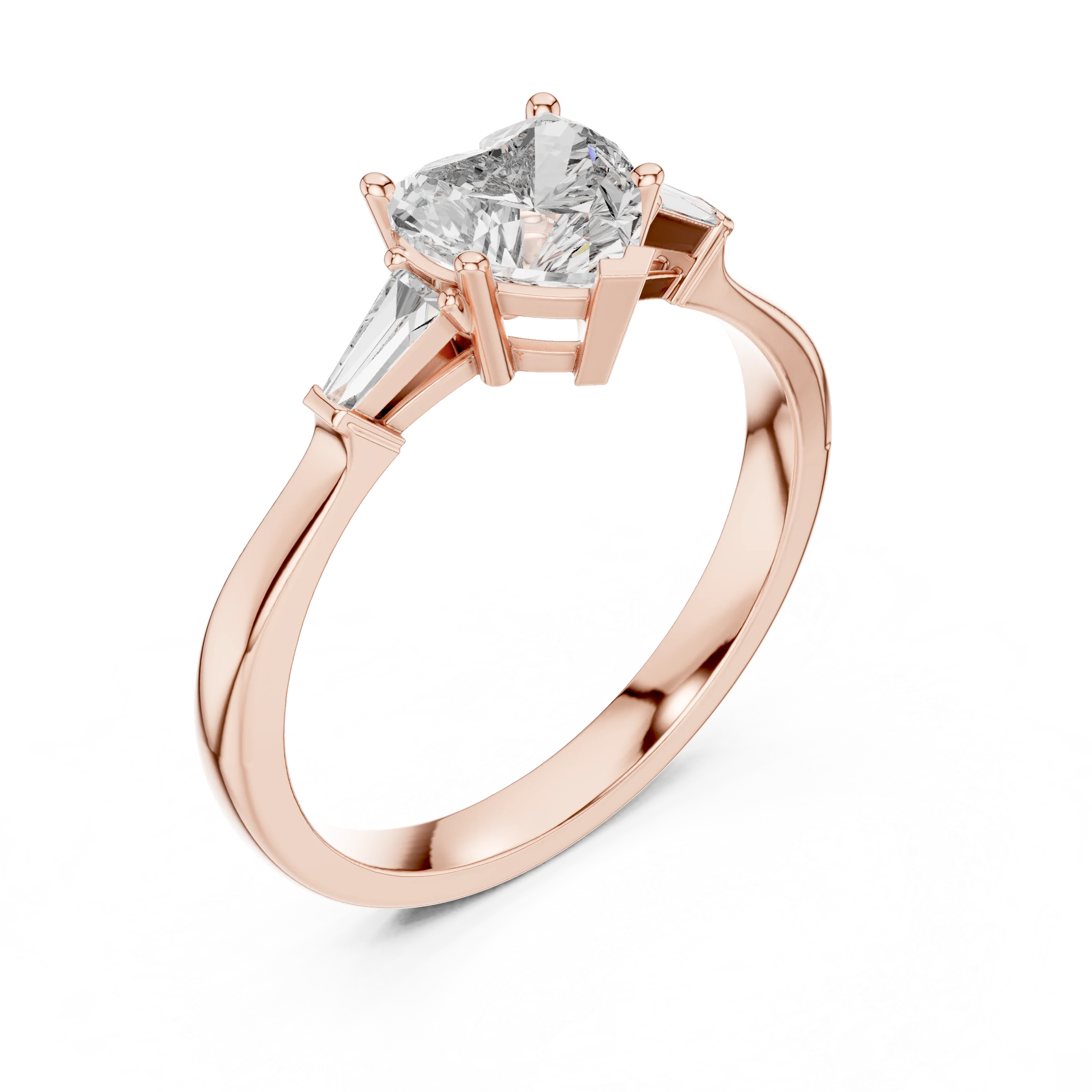 Baguette Side Diamond Heart Shape Engagement Ring
