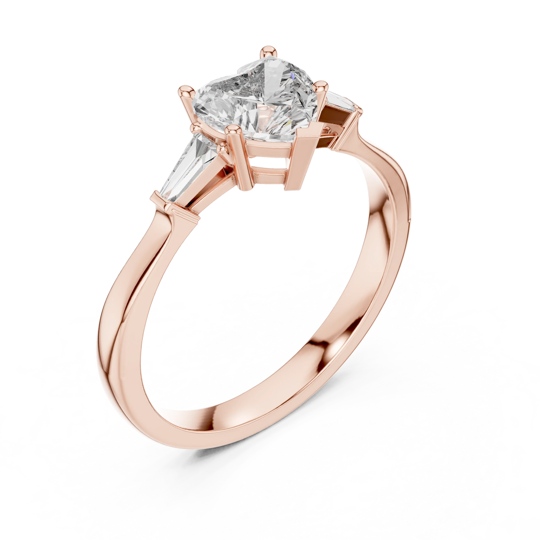Baguette Side Diamond Heart Shape Engagement Ring