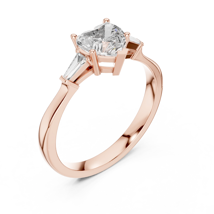 Baguette Side Diamond Heart Shape Engagement Ring