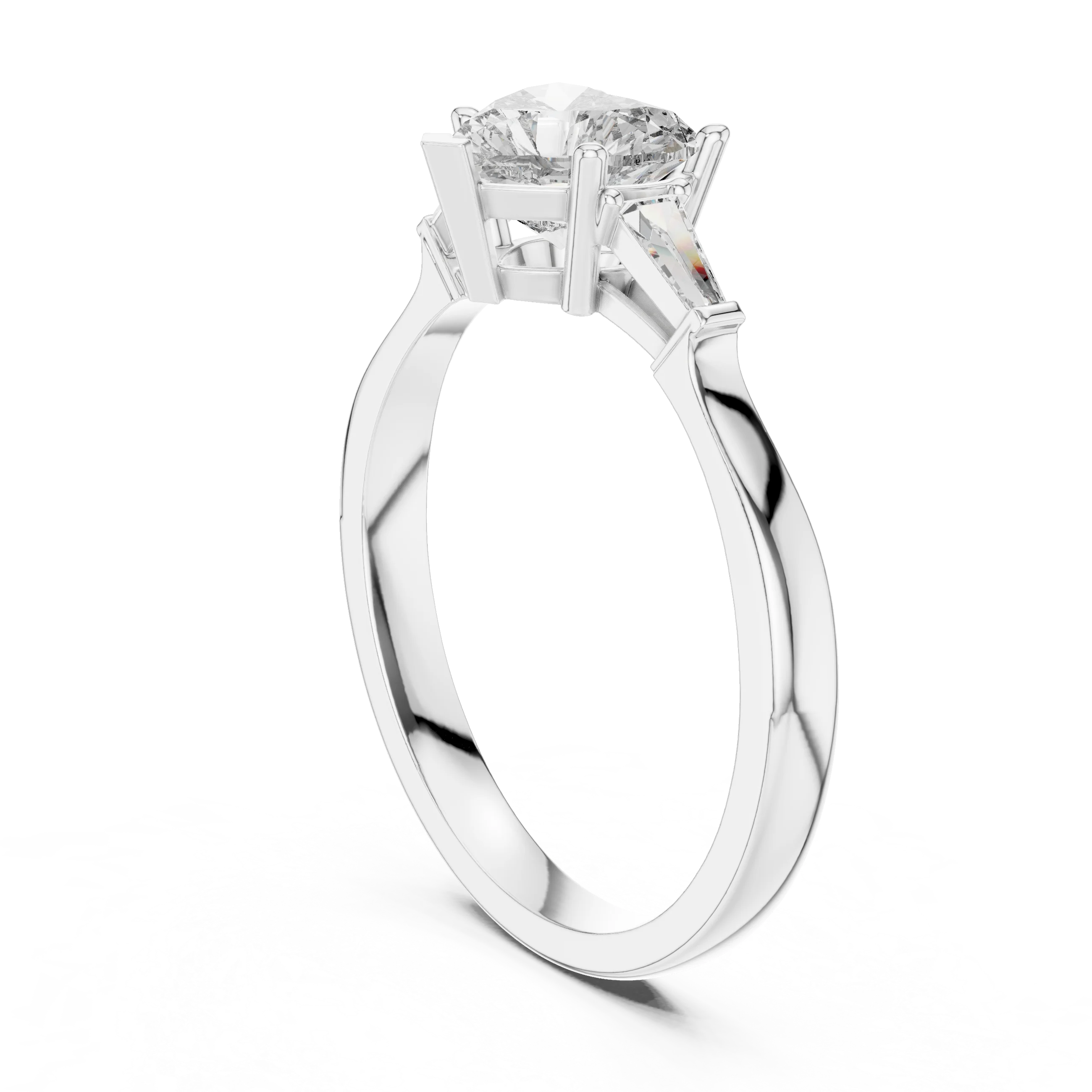 Baguette Side Diamond Heart Shape Engagement Ring