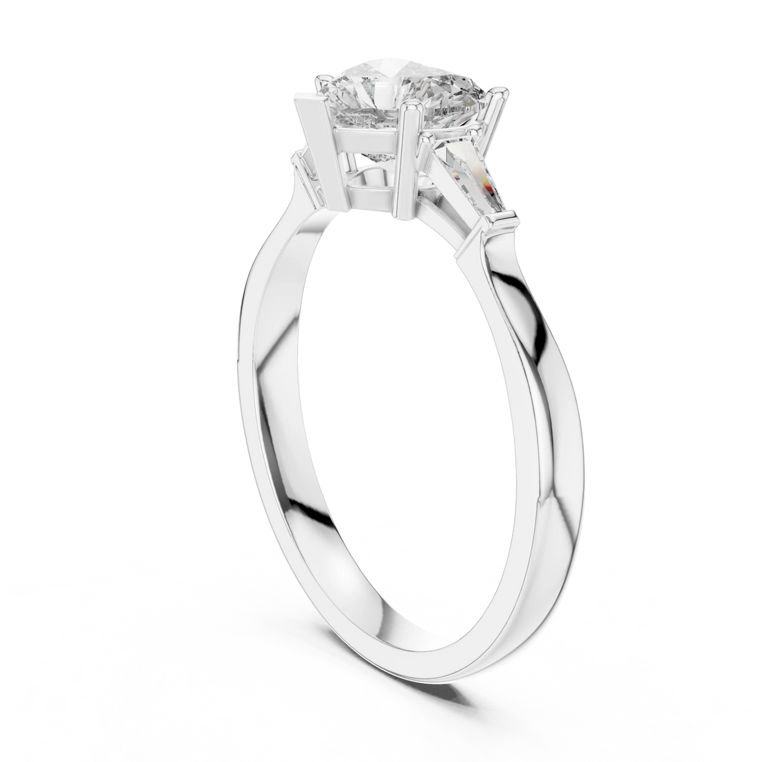 Baguette Side Diamond Heart Shape Engagement Ring