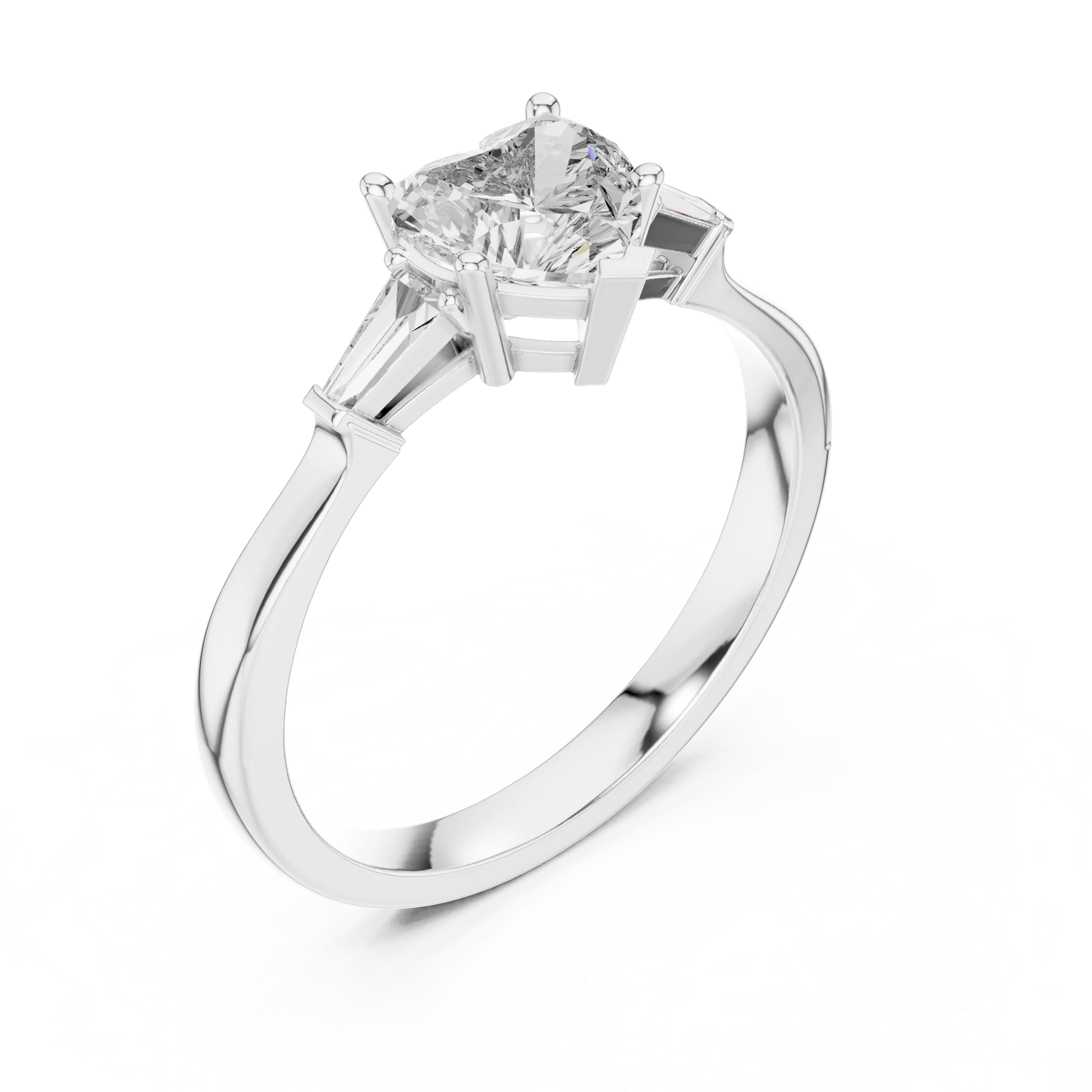 Baguette Side Diamond Heart Shape Engagement Ring
