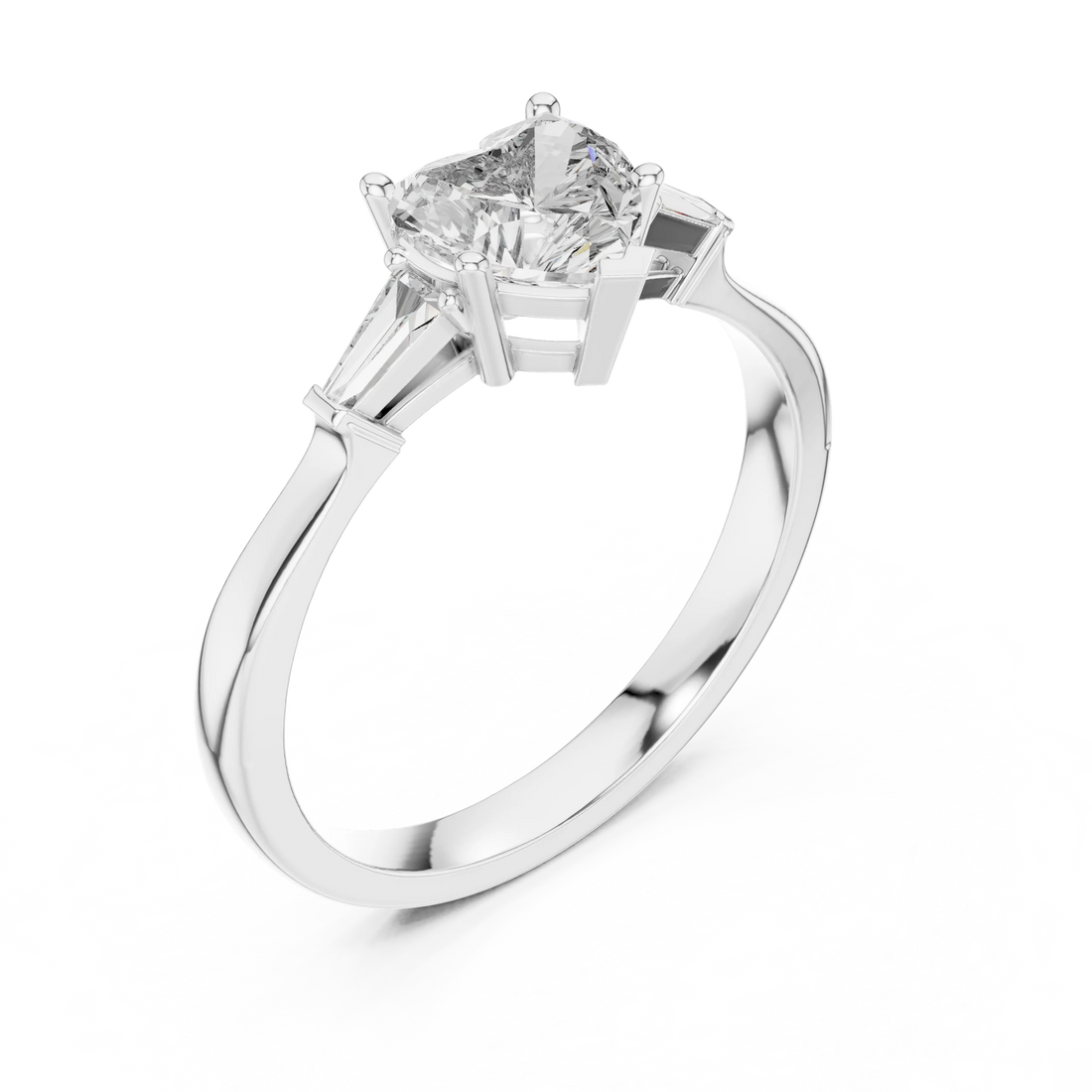 Baguette Side Diamond Heart Shape Engagement Ring