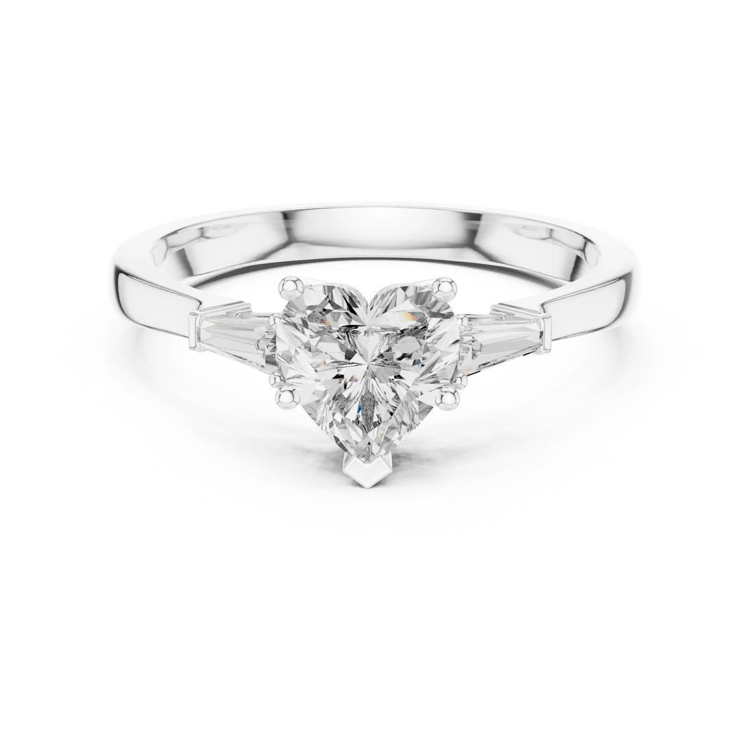 Baguette Side Diamond Heart Shape Engagement Ring