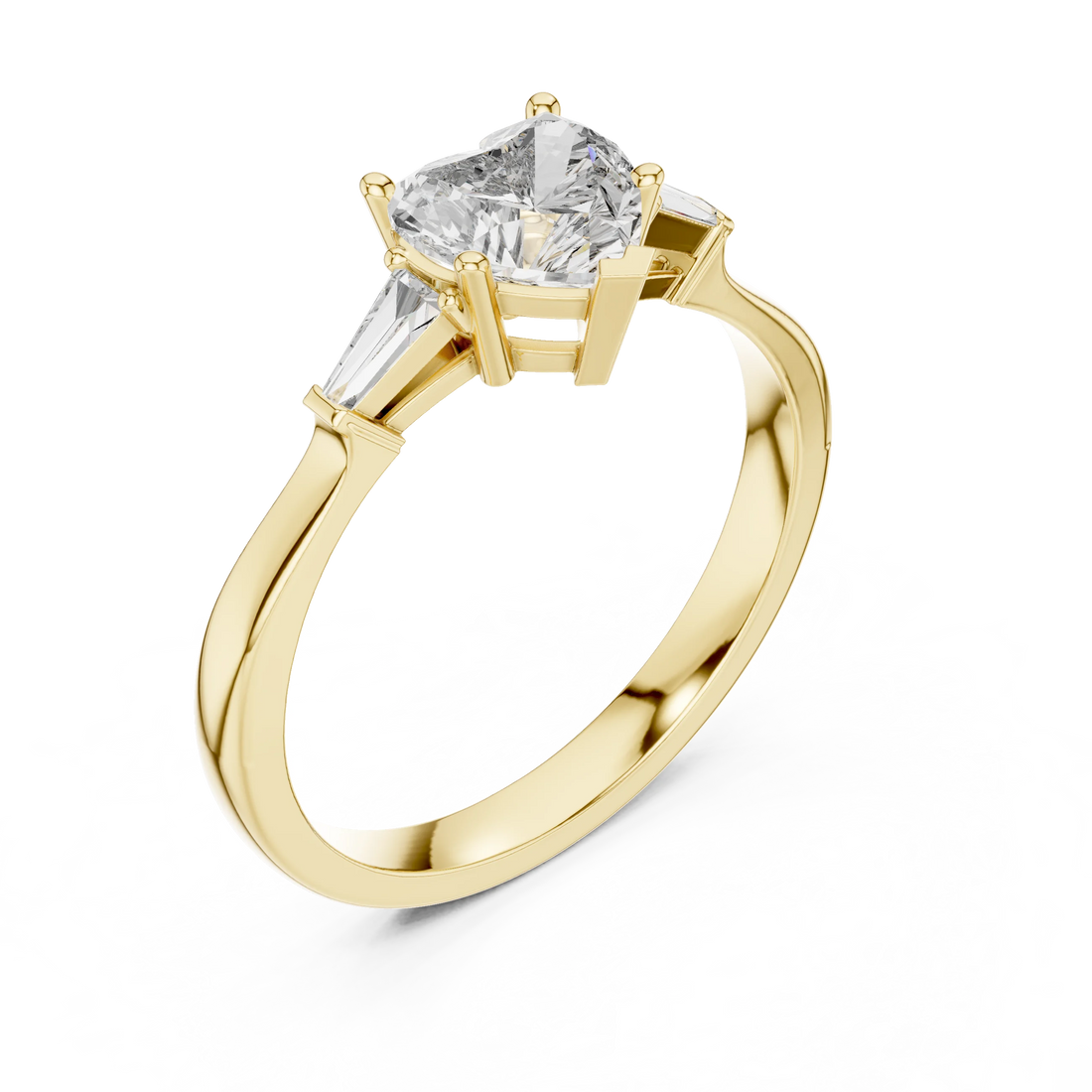 Baguette Side Diamond Heart Shape Engagement Ring
