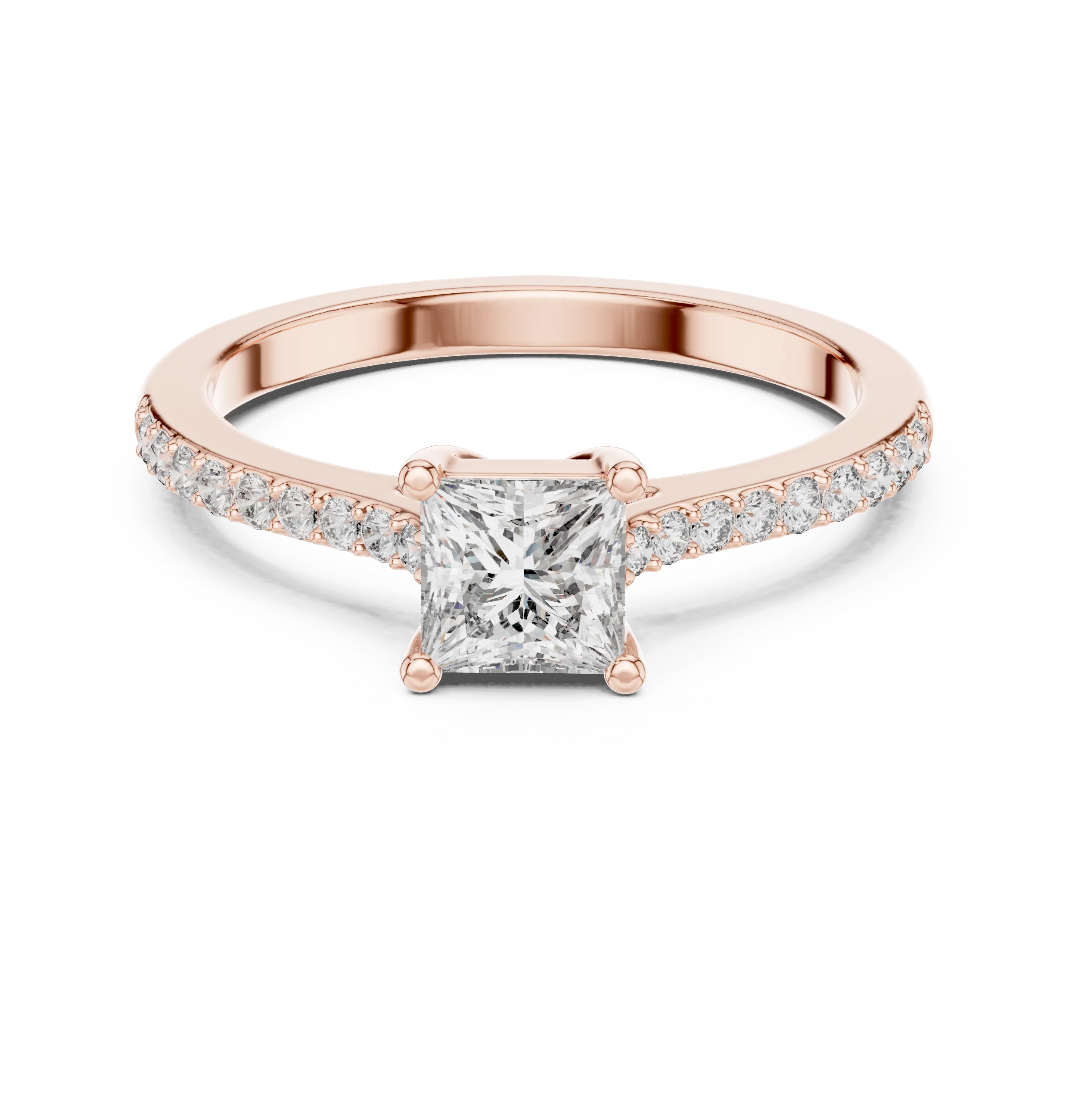 Princess Cut Diamond Engagement Ring with Pave Band