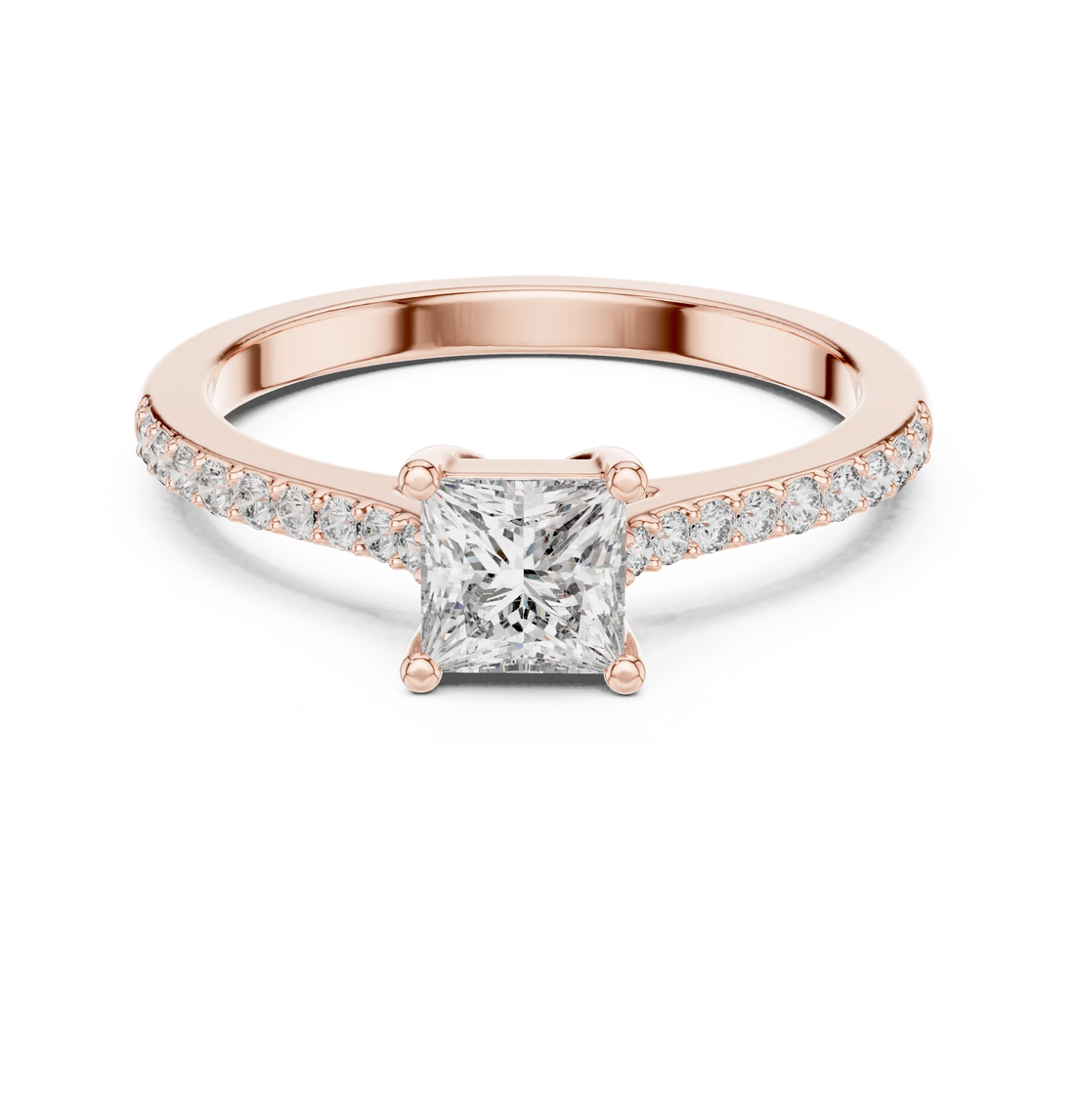 Princess Cut Diamond Engagement Ring with Pave Band