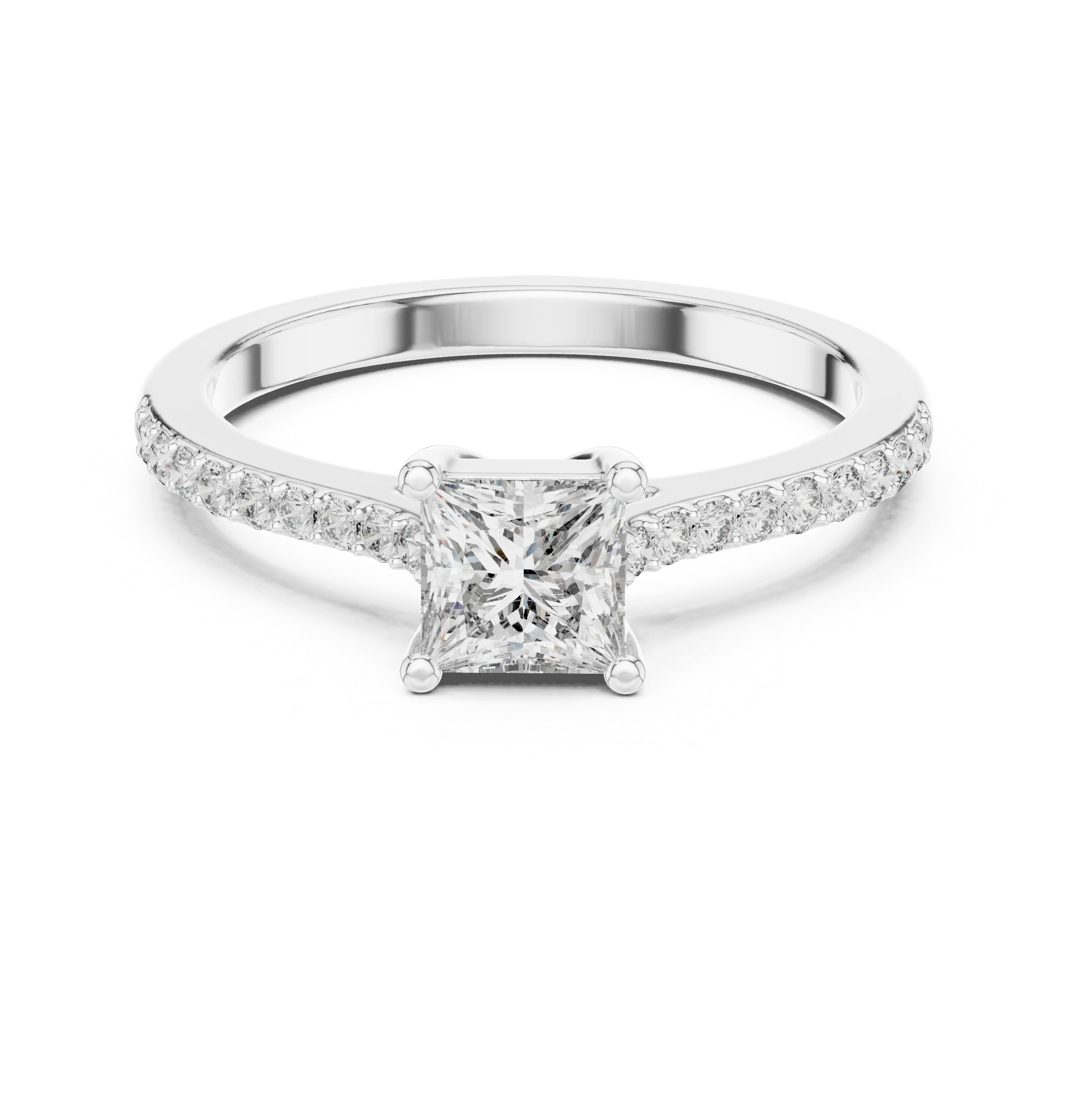 Princess Cut Diamond Engagement Ring with Pave Band