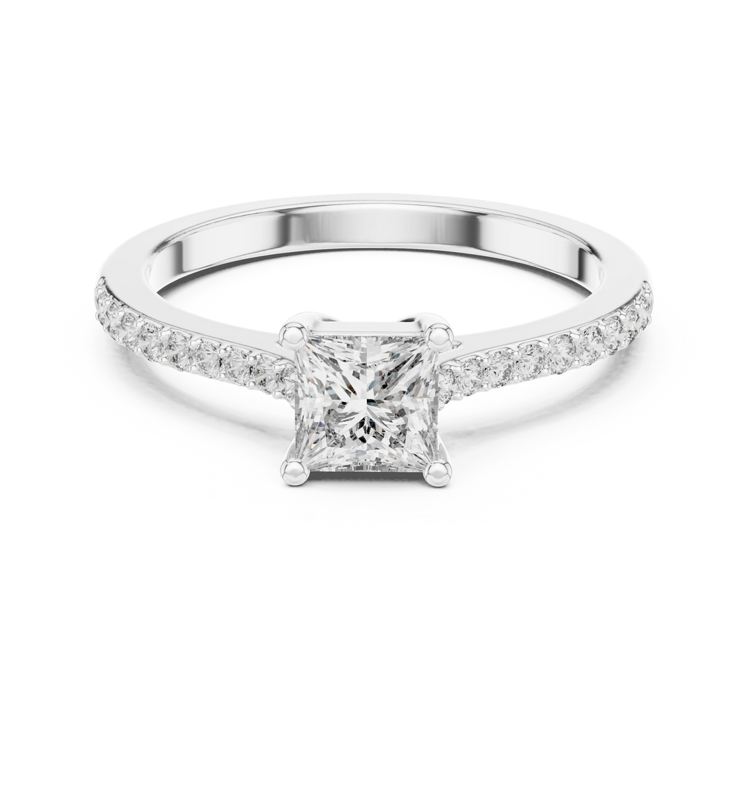 Princess Cut Diamond Engagement Ring with Pave Band
