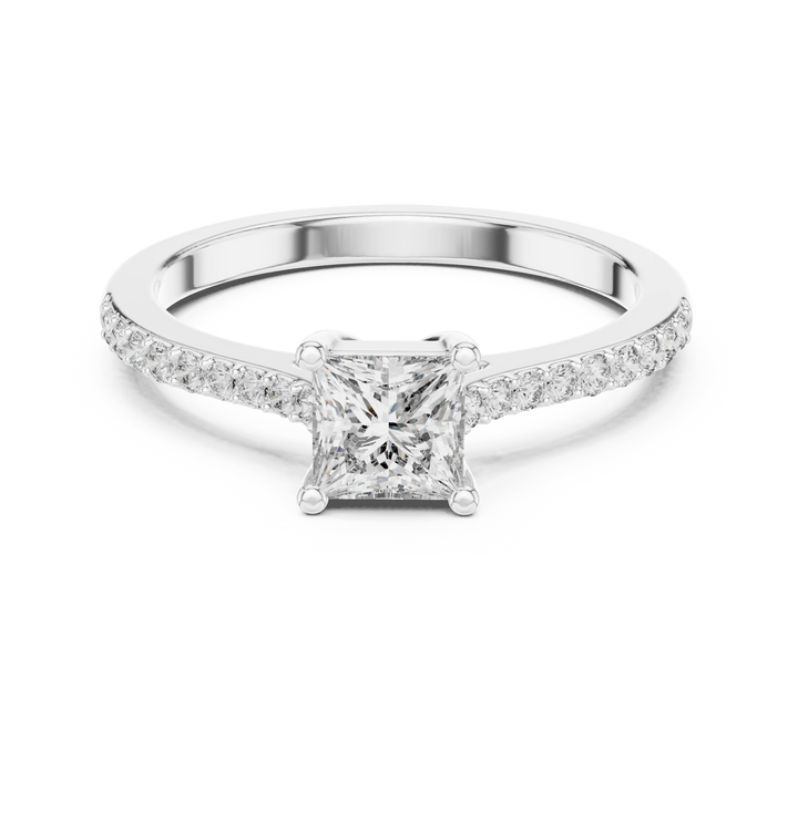 Princess Cut Diamond Engagement Ring with Pave Band