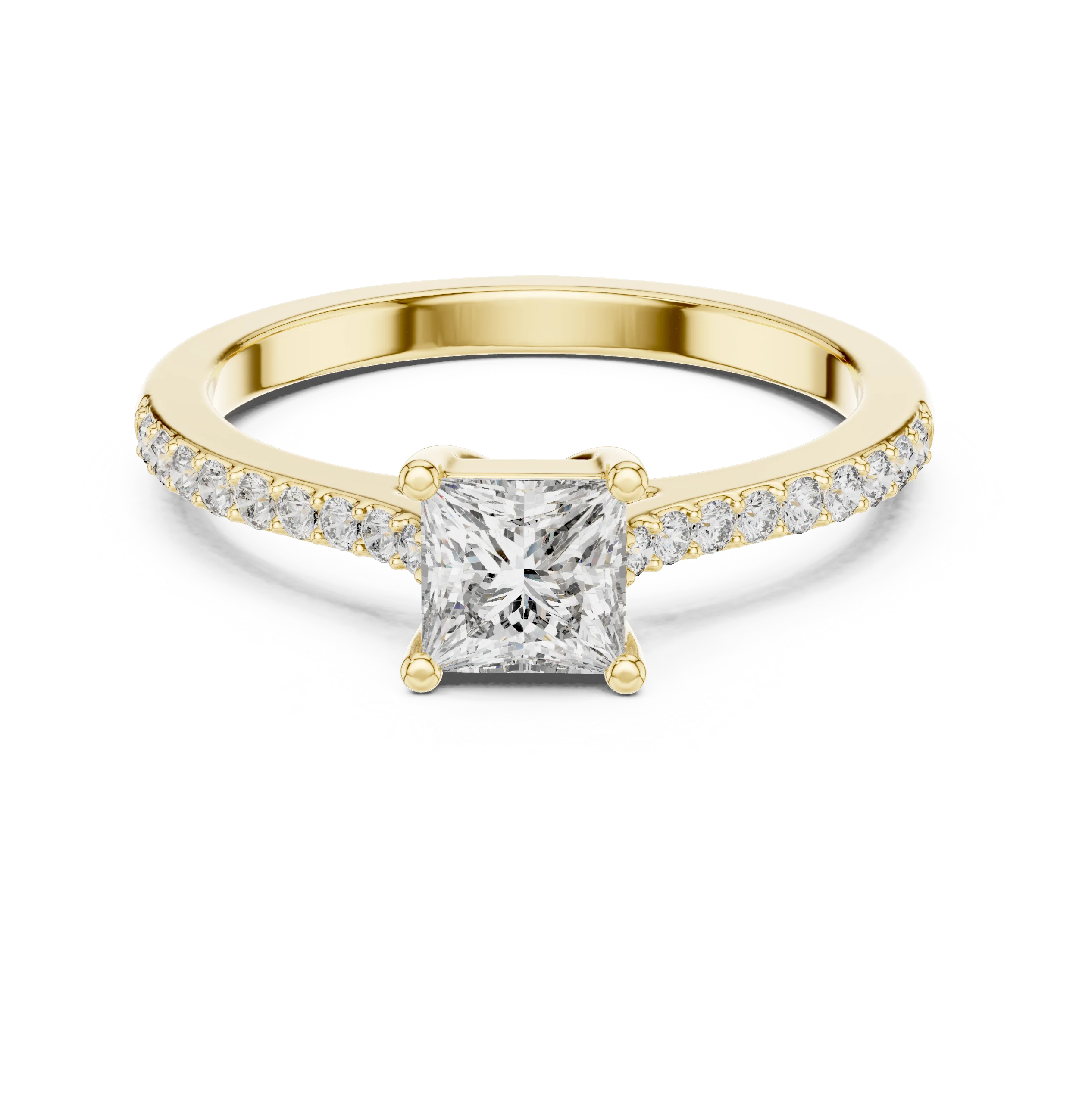 Princess Cut Diamond Engagement Ring with Pave Band