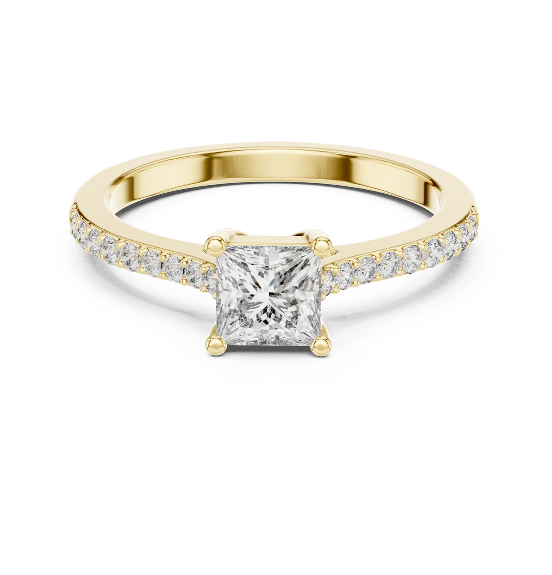 Princess Cut Diamond Engagement Ring with Pave Band