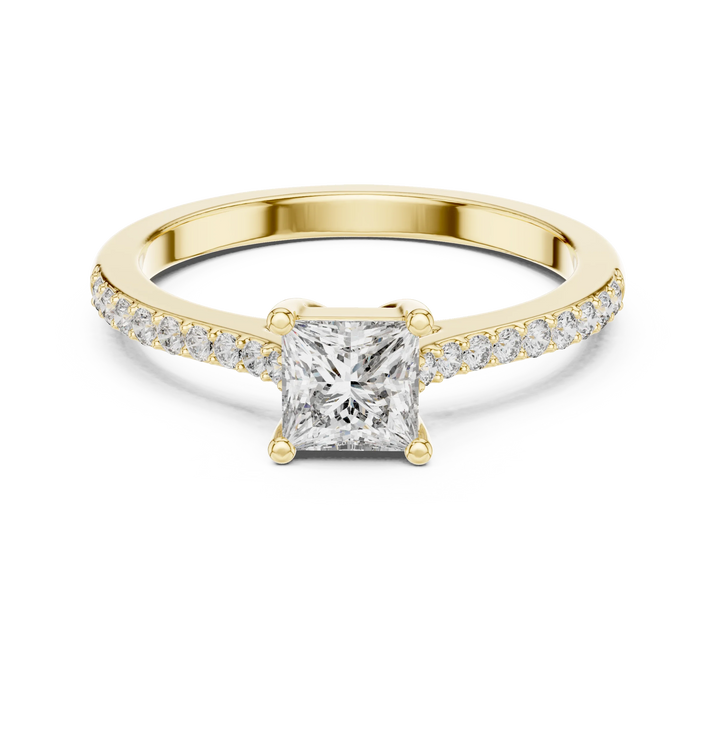 Princess Cut Diamond Engagement Ring with Pave Band