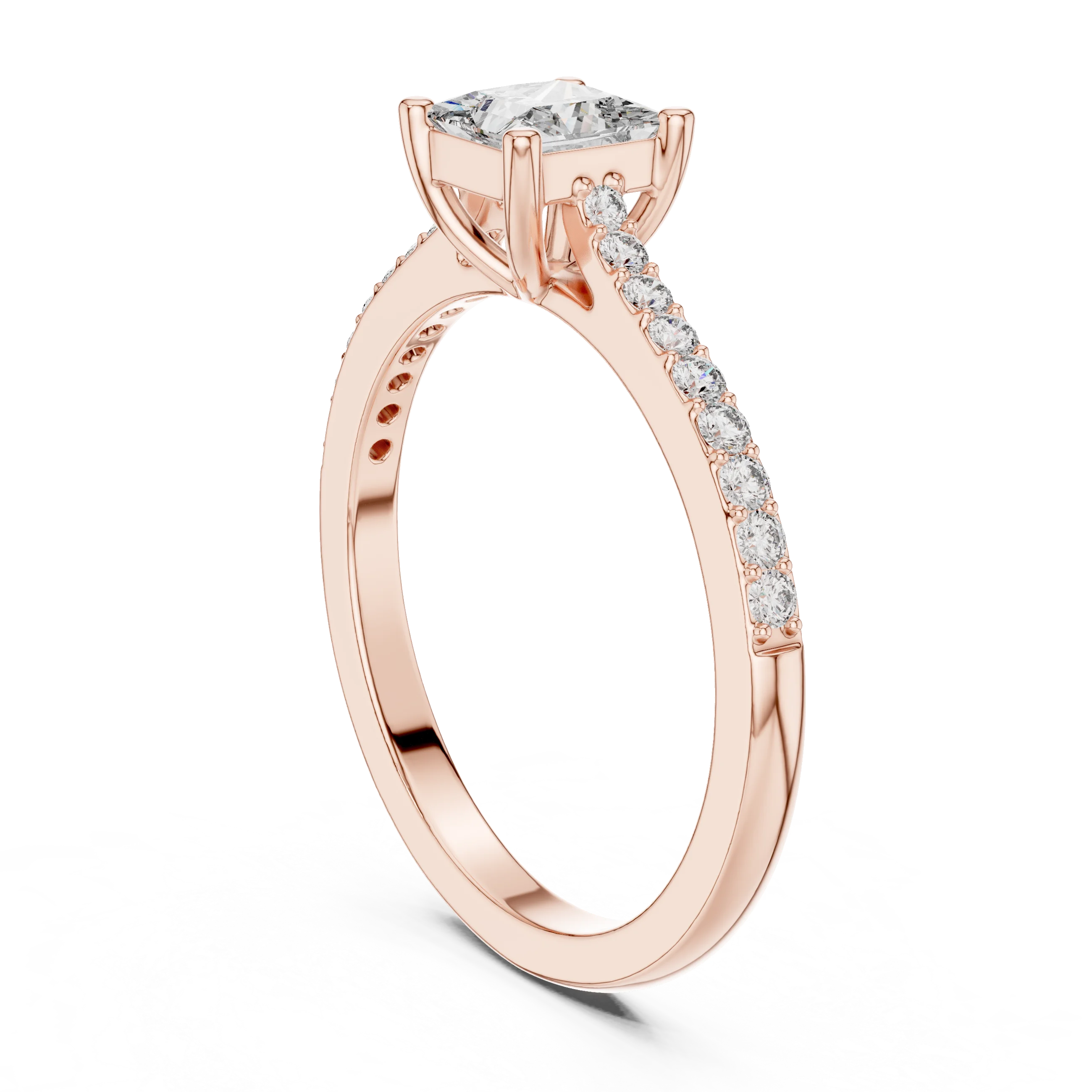 Princess Cut Diamond Engagement Ring with Pave Band