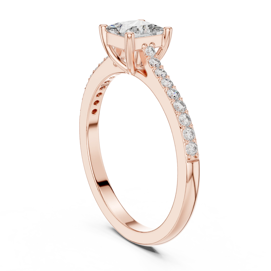 Princess Cut Diamond Engagement Ring with Pave Band