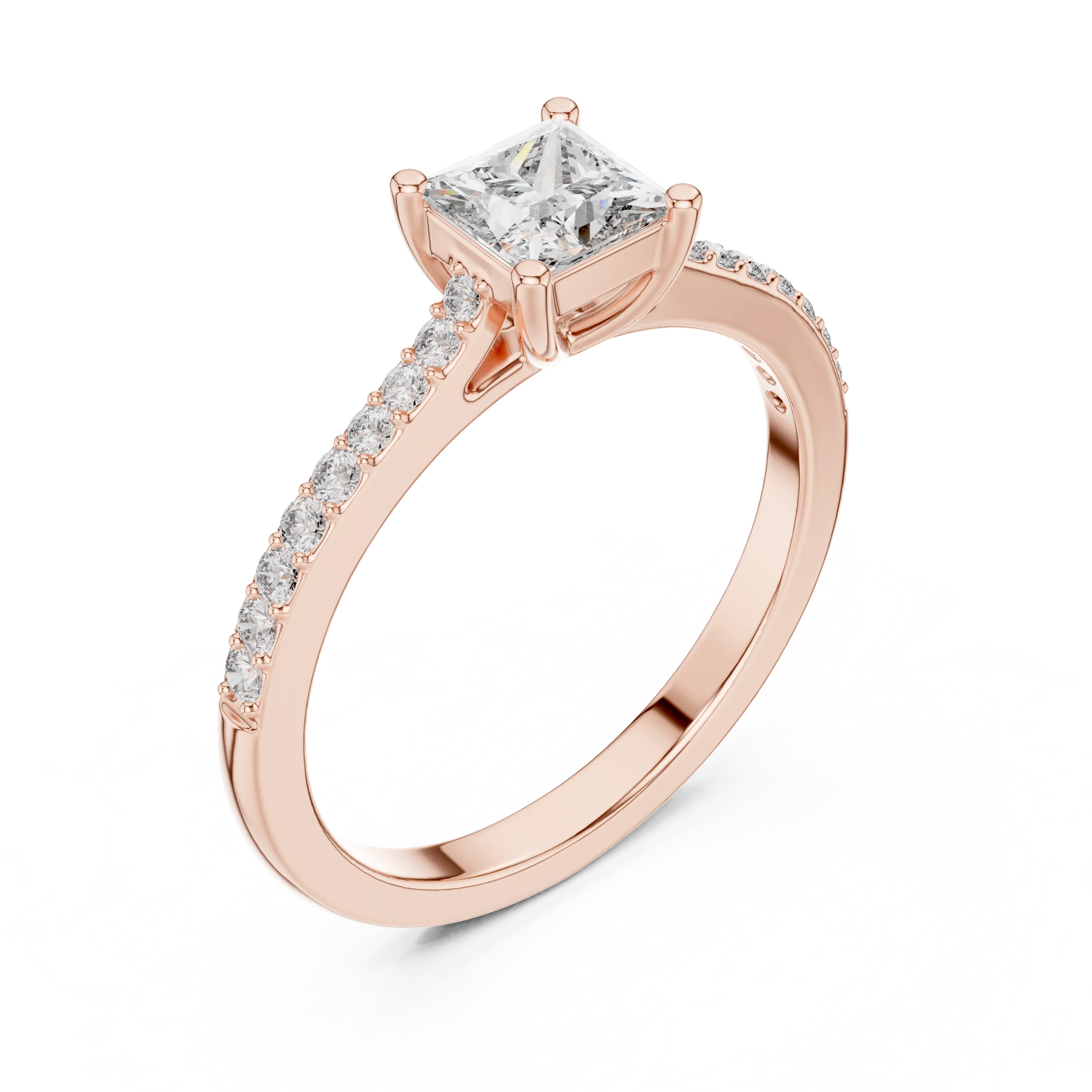 Princess Cut Diamond Engagement Ring with Pave Band