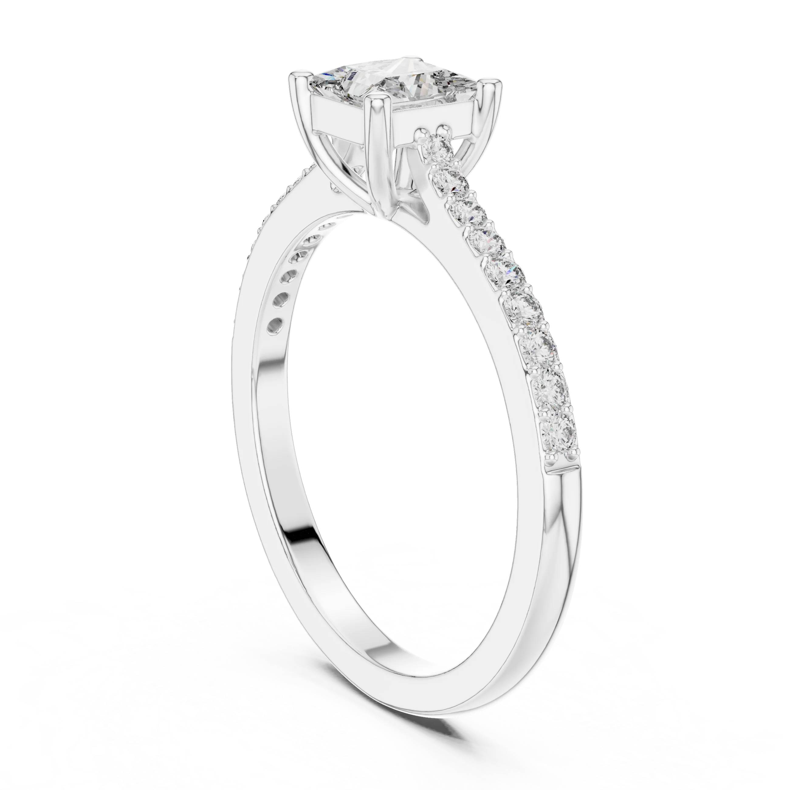 Princess Cut Diamond Engagement Ring with Pave Band