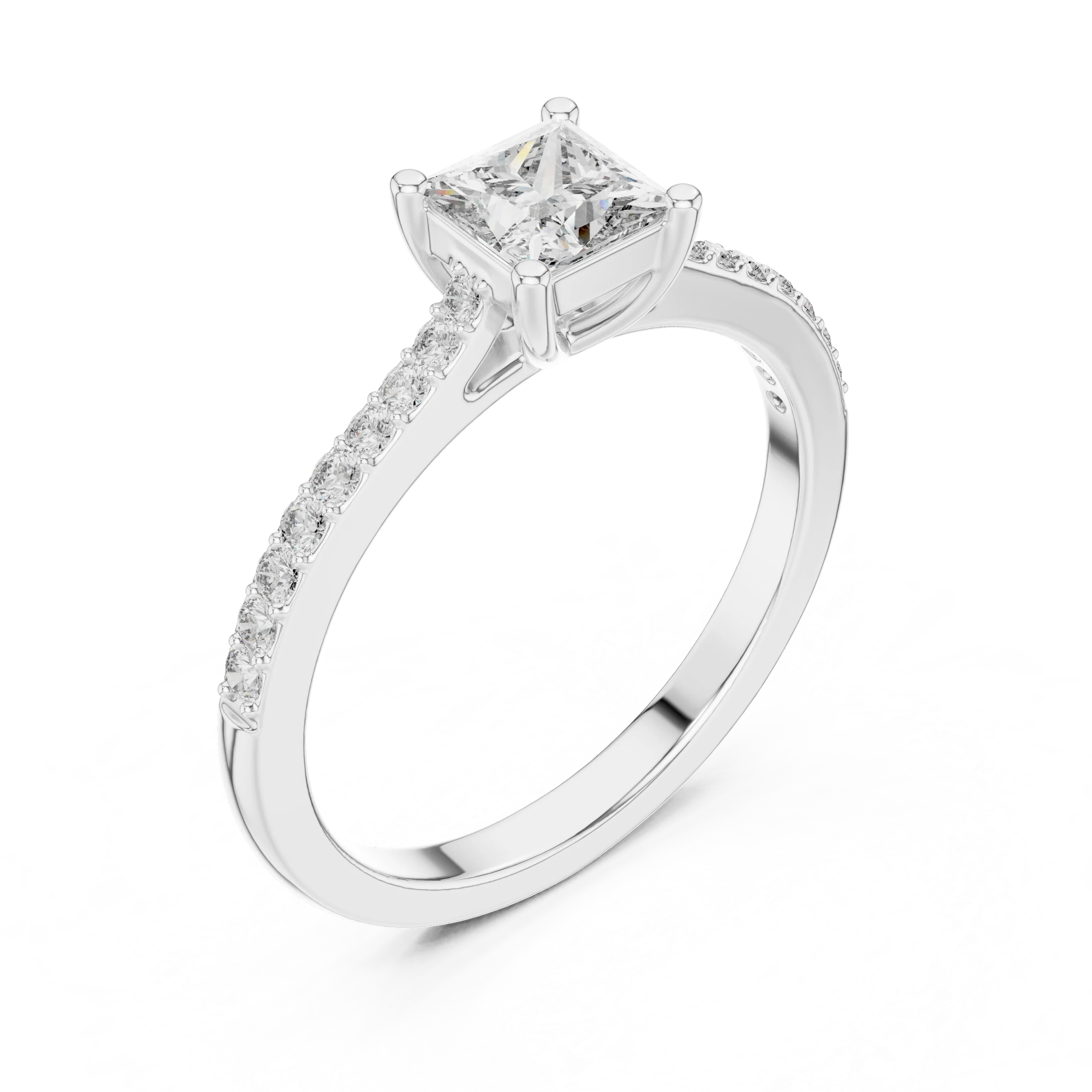Princess Cut Diamond Engagement Ring with Pave Band
