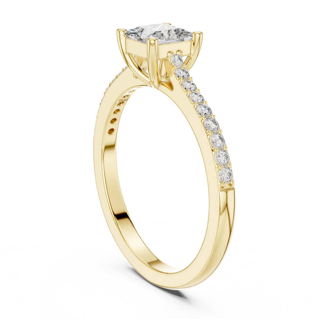 Princess Cut Diamond Engagement Ring with Pave Band