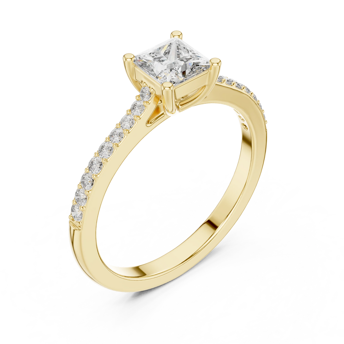Princess Cut Diamond Engagement Ring with Pave Band