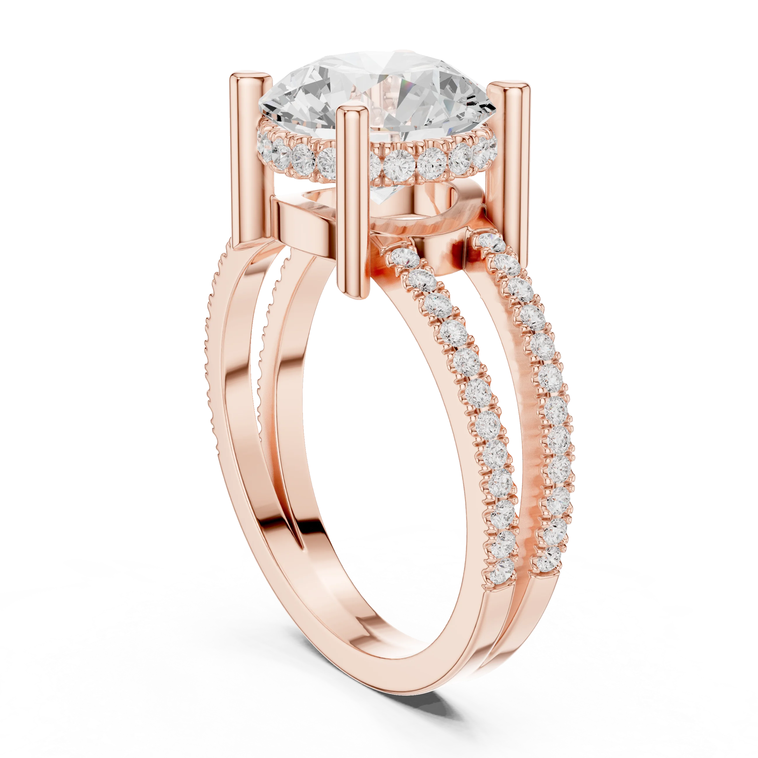 Round Cut Diamond Split Shank Engagement Ring
