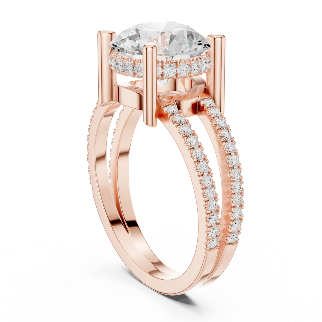 Round Cut Diamond Split Shank Engagement Ring