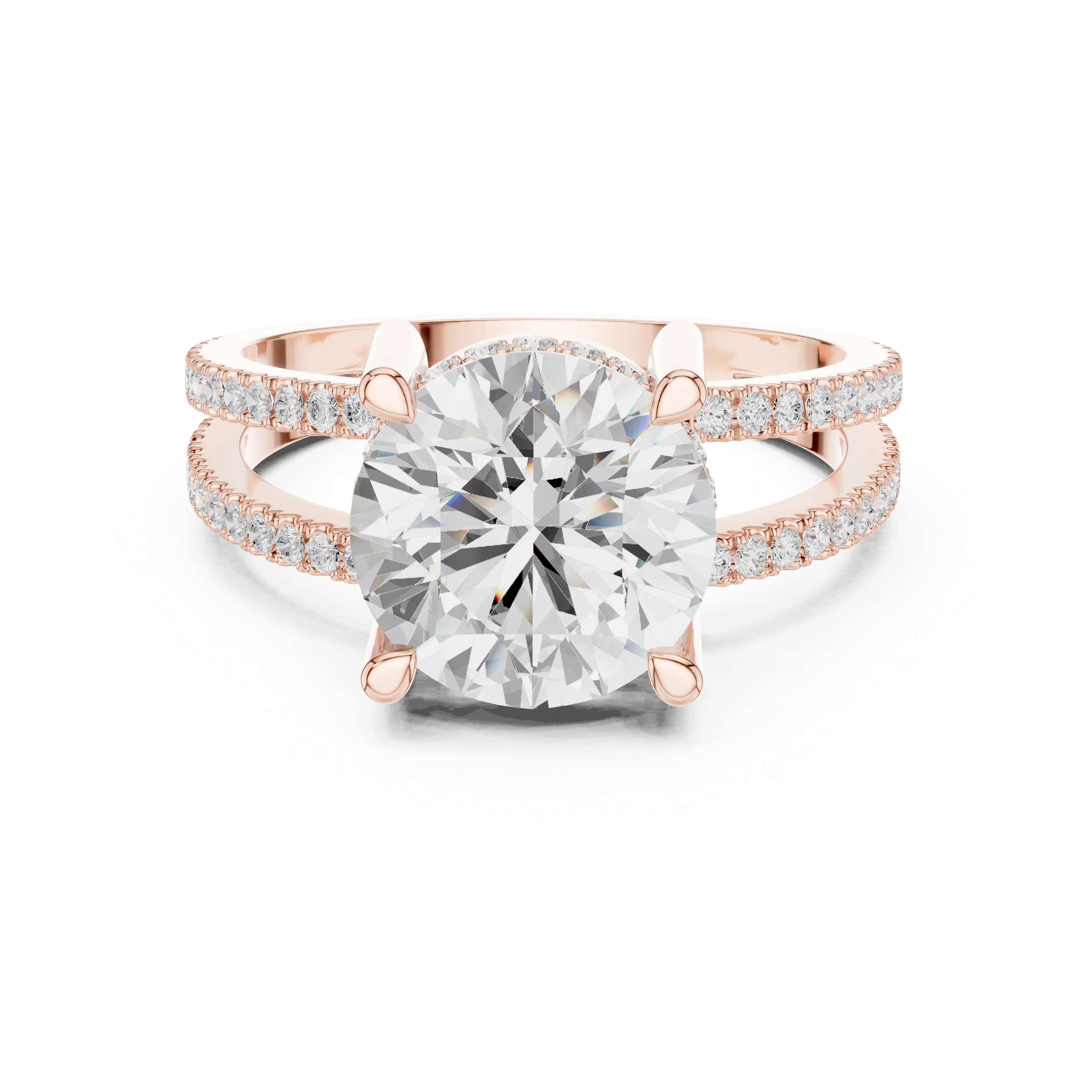 Round Cut Diamond Split Shank Engagement Ring