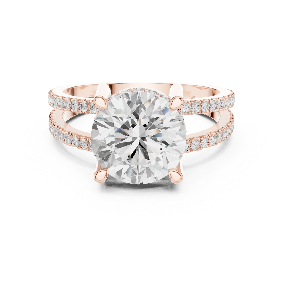 Round Cut Diamond Split Shank Engagement Ring