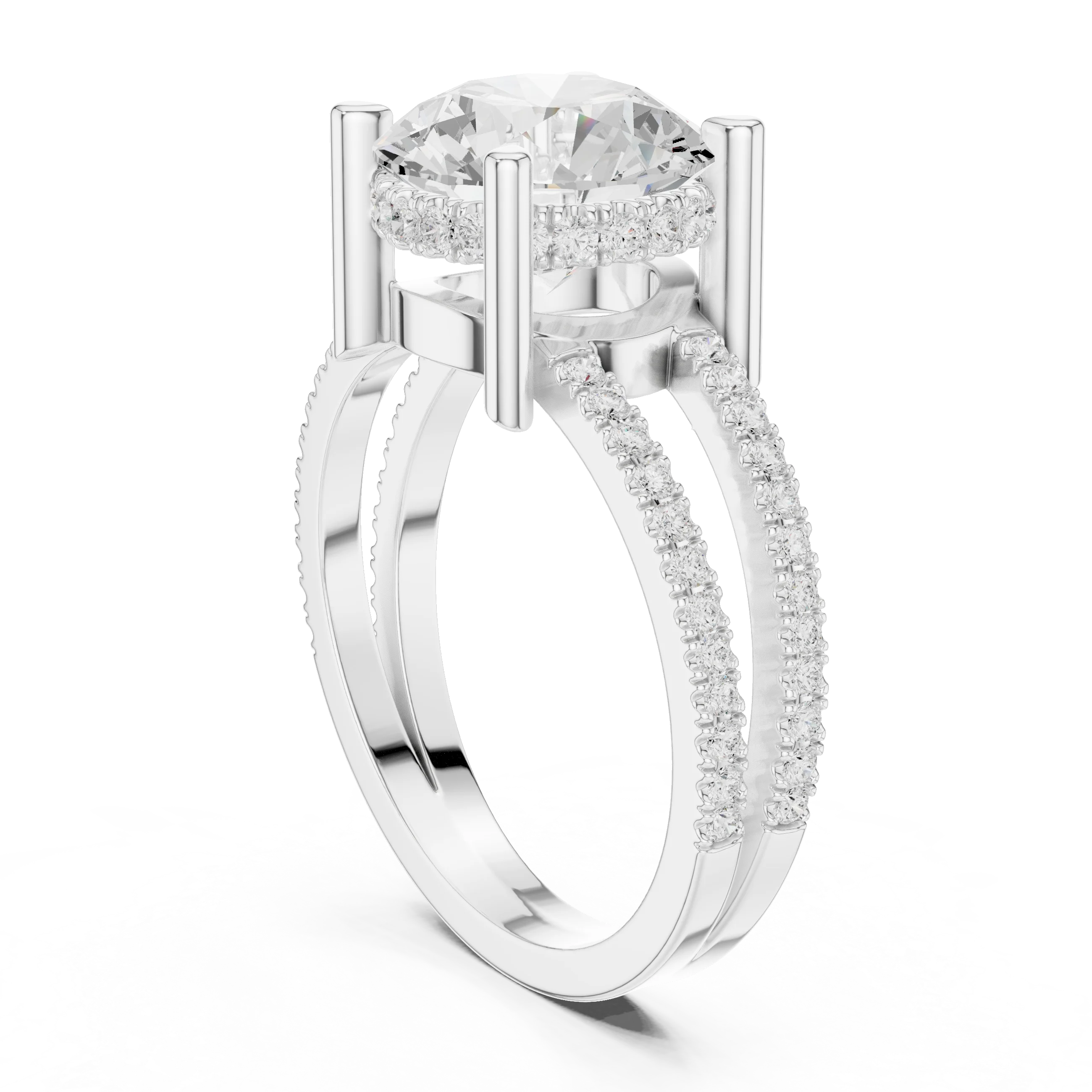 Round Cut Diamond Split Shank Engagement Ring