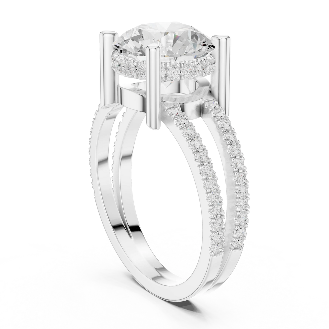 Round Cut Diamond Split Shank Engagement Ring