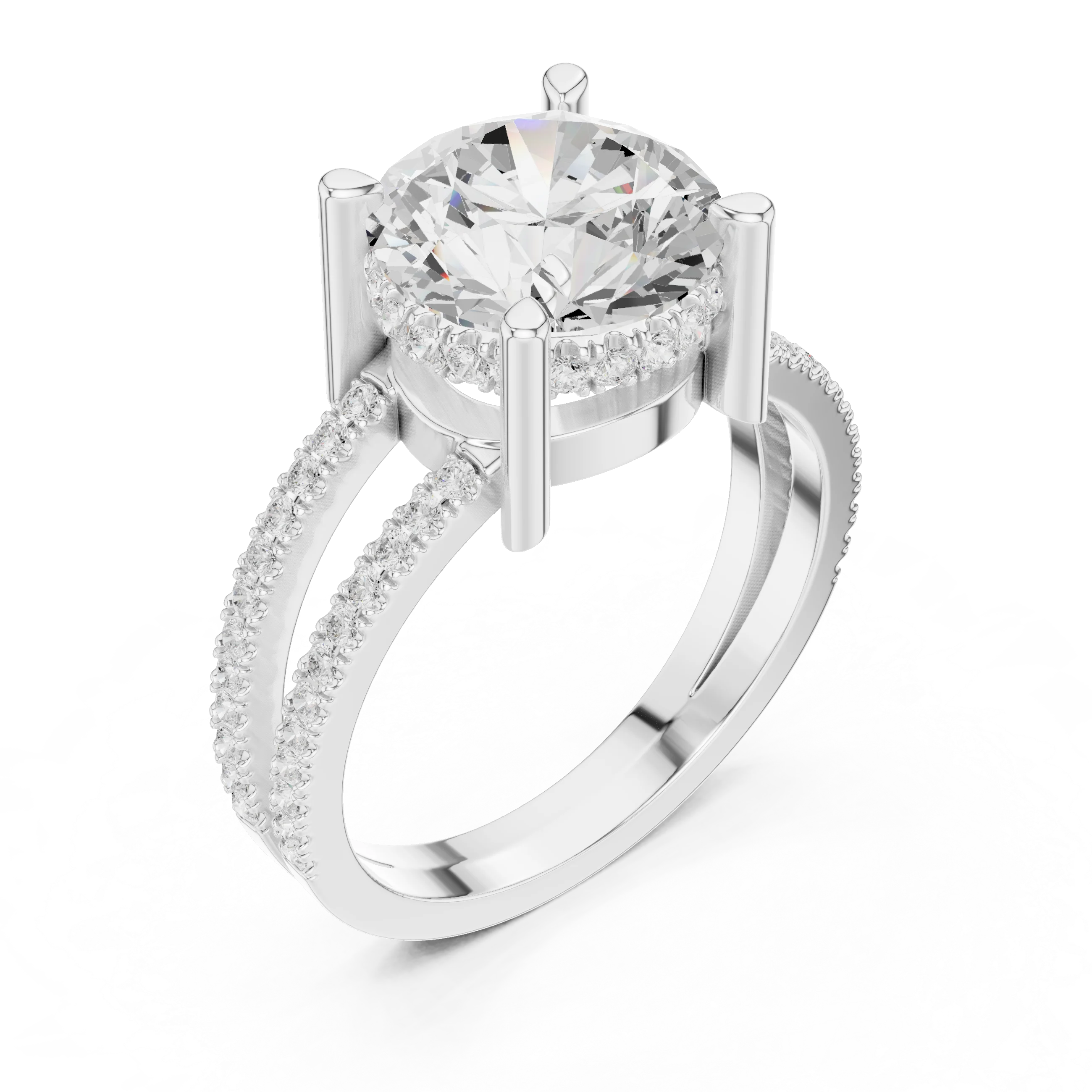 Round Cut Diamond Split Shank Engagement Ring