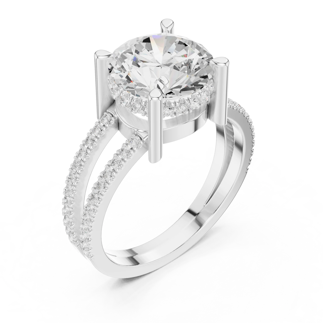 Round Cut Diamond Split Shank Engagement Ring
