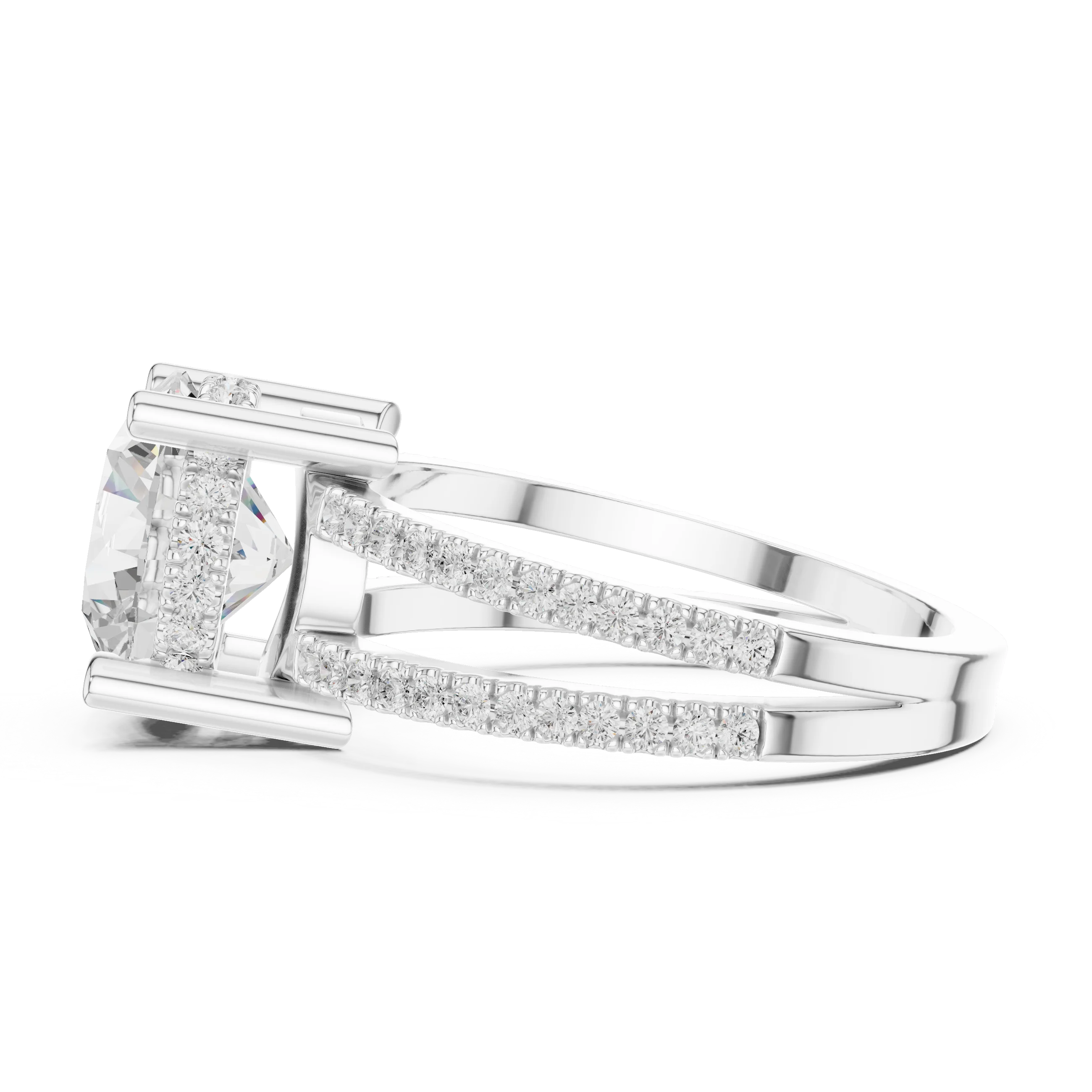 Round Cut Diamond Split Shank Engagement Ring