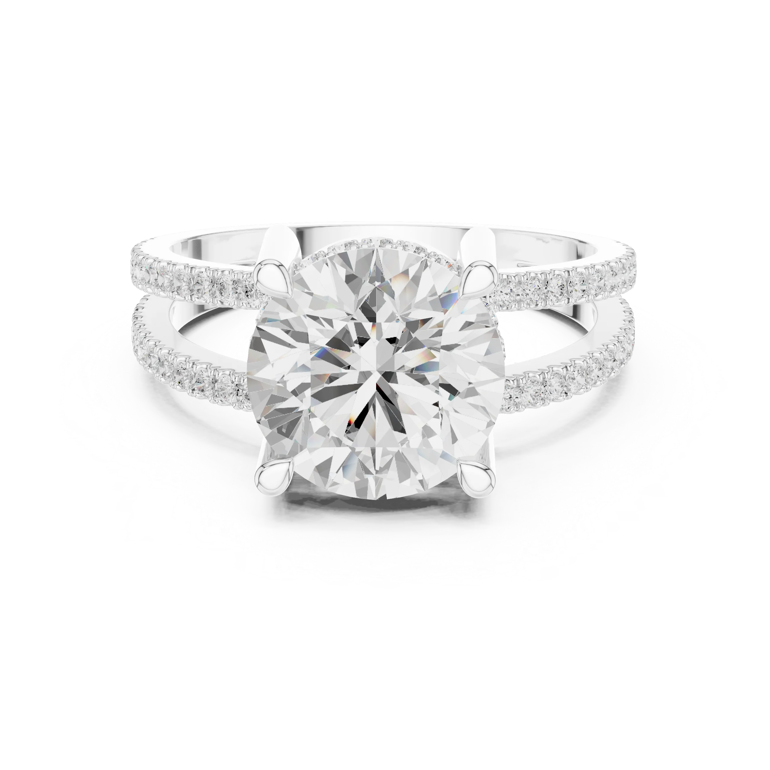 Round Cut Diamond Split Shank Engagement Ring