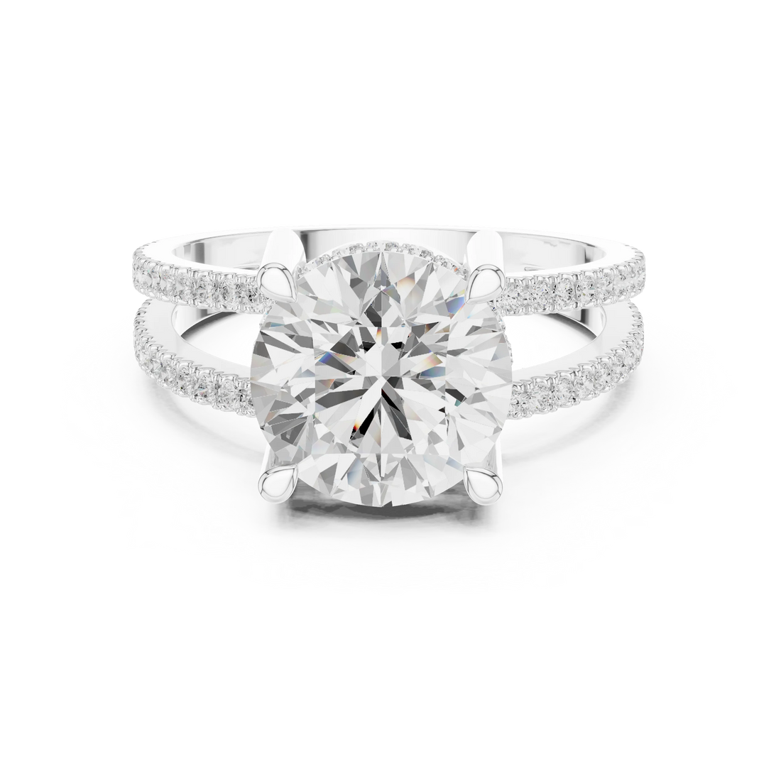 Round Cut Diamond Split Shank Engagement Ring