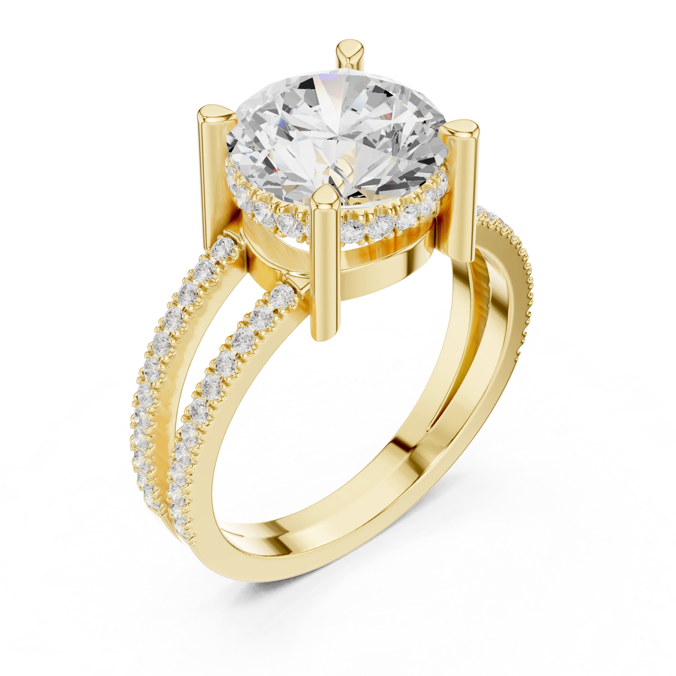 Round Cut Diamond Split Shank Engagement Ring