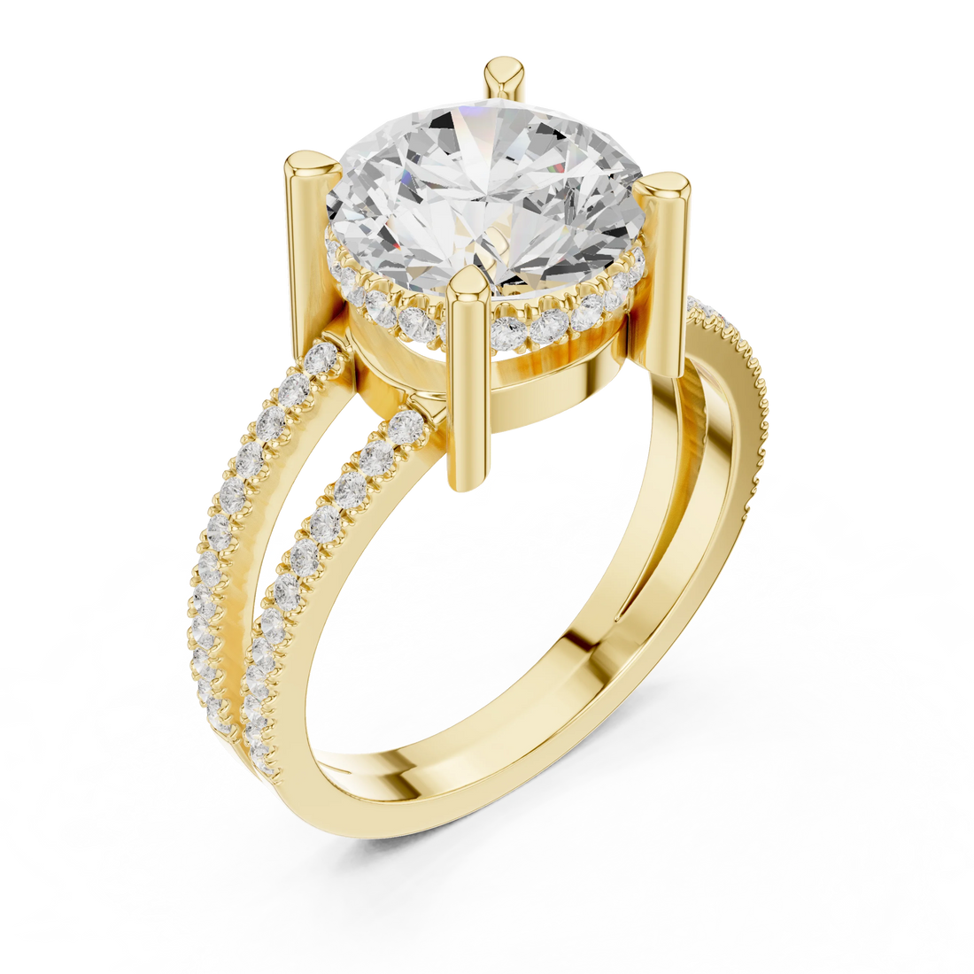 Round Cut Diamond Split Shank Engagement Ring