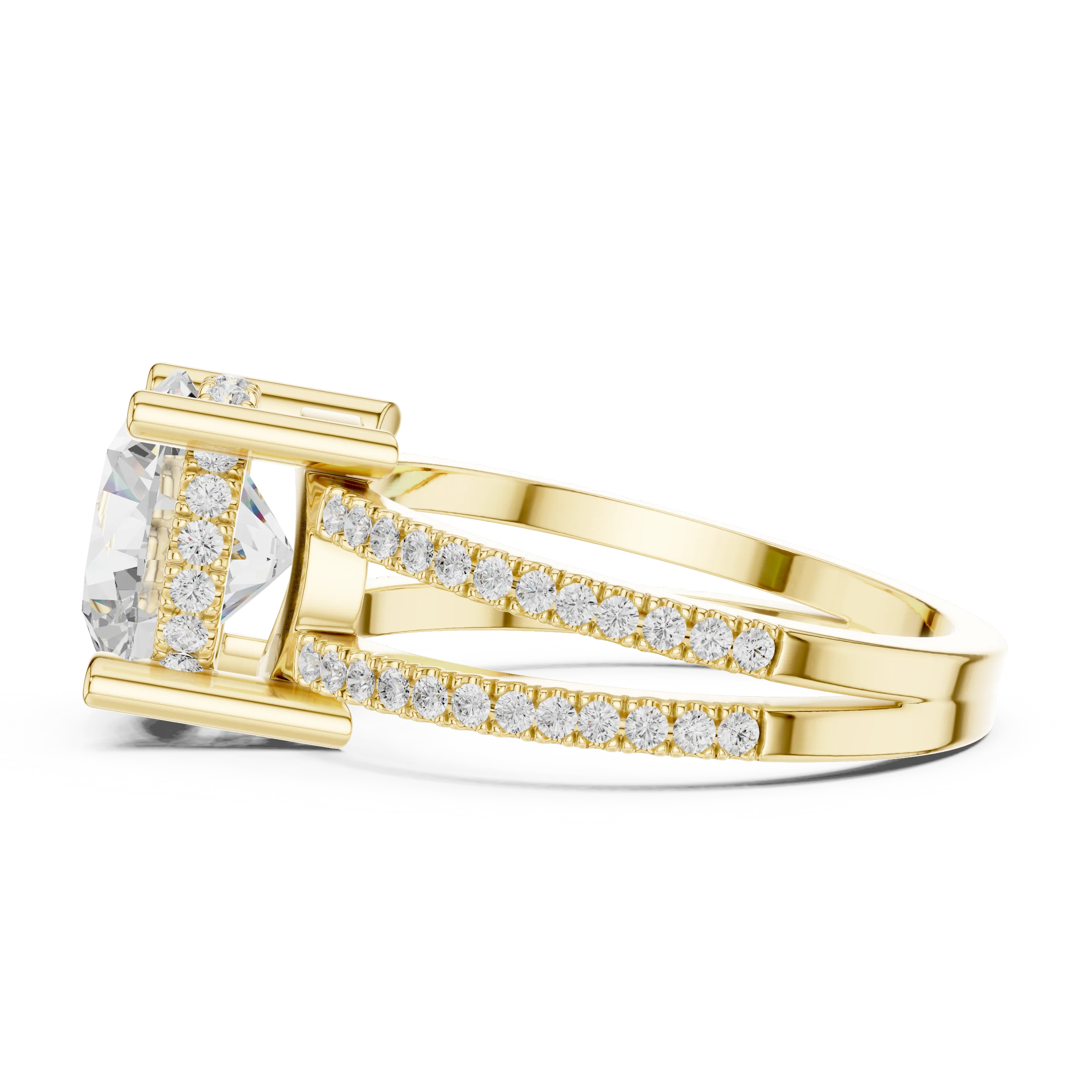 Round Cut Diamond Split Shank Engagement Ring