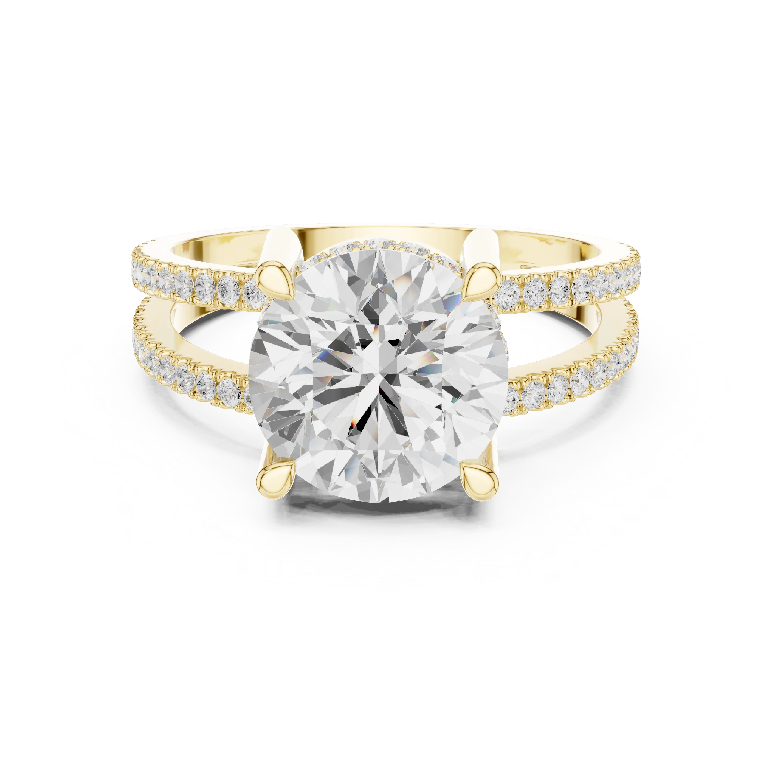 Round Cut Diamond Split Shank Engagement Ring