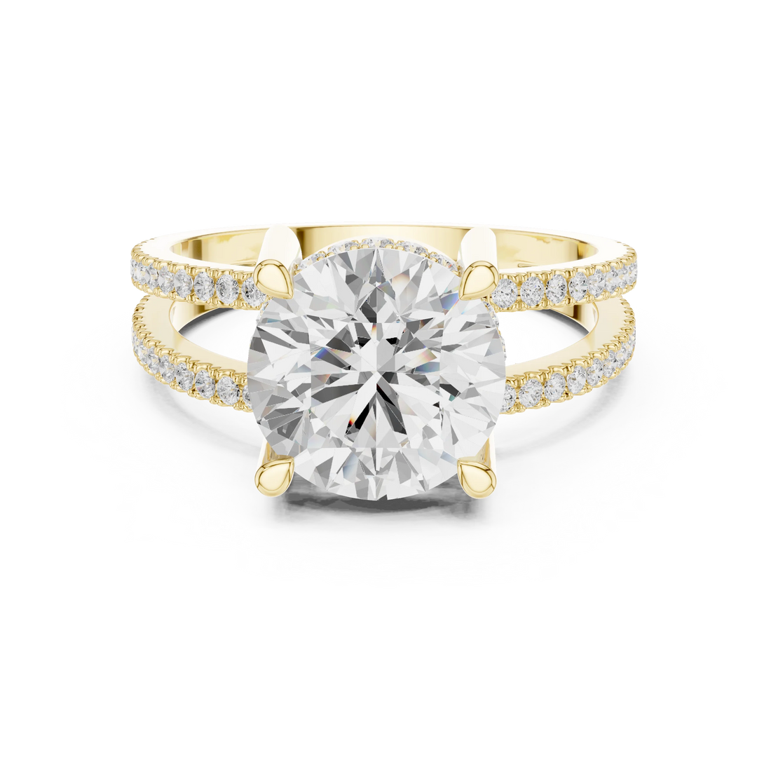 Round Cut Diamond Split Shank Engagement Ring