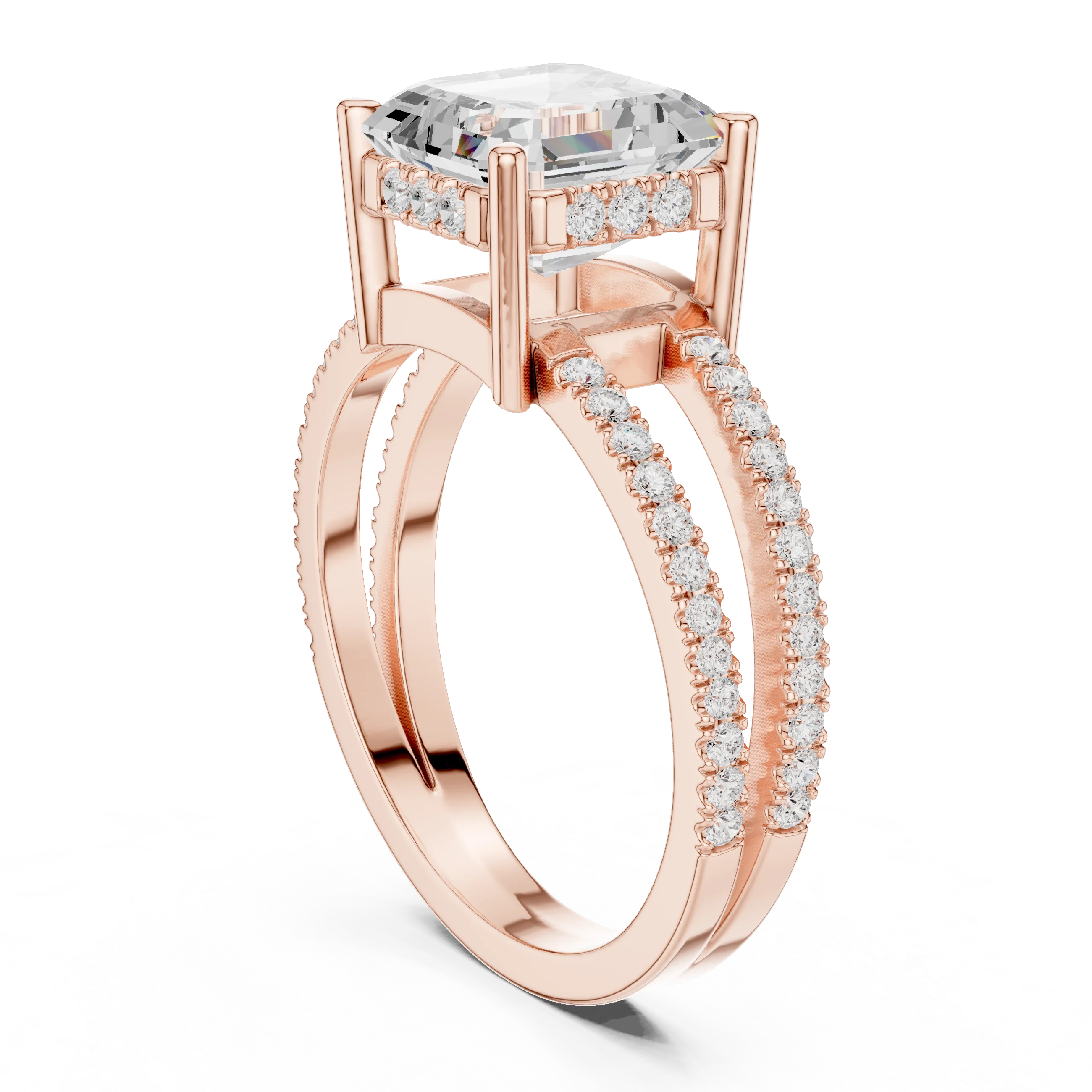 Asscher Cut Diamond Split Shank Engagement Ring