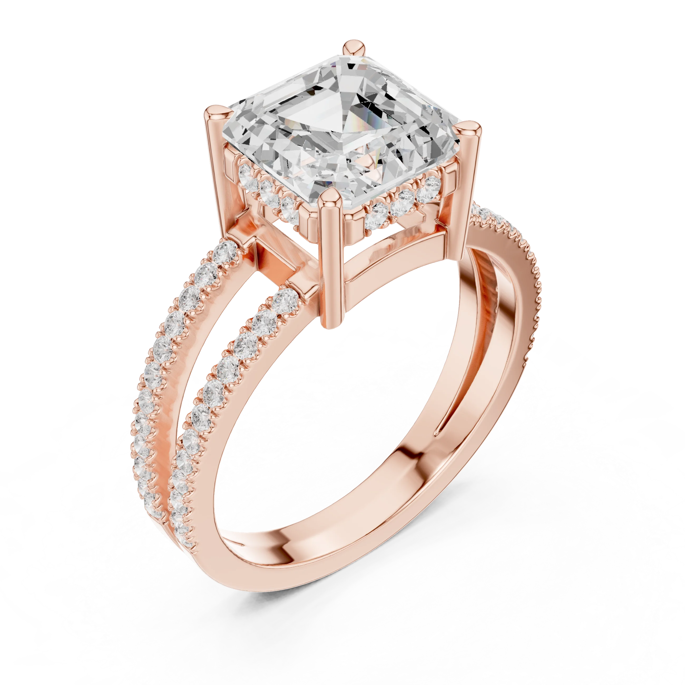 Asscher Cut Diamond Split Shank Engagement Ring