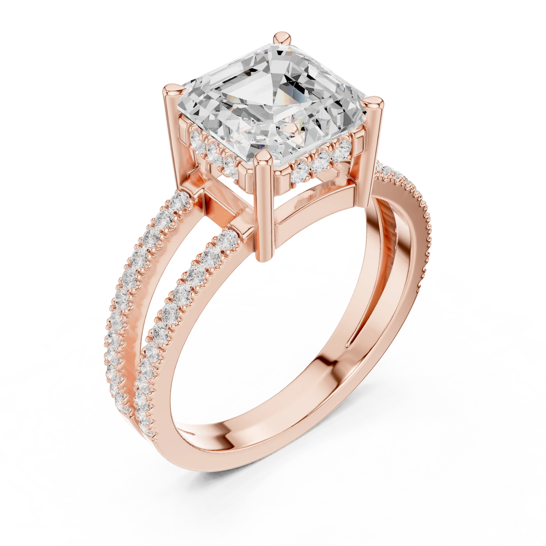 Asscher Cut Diamond Split Shank Engagement Ring